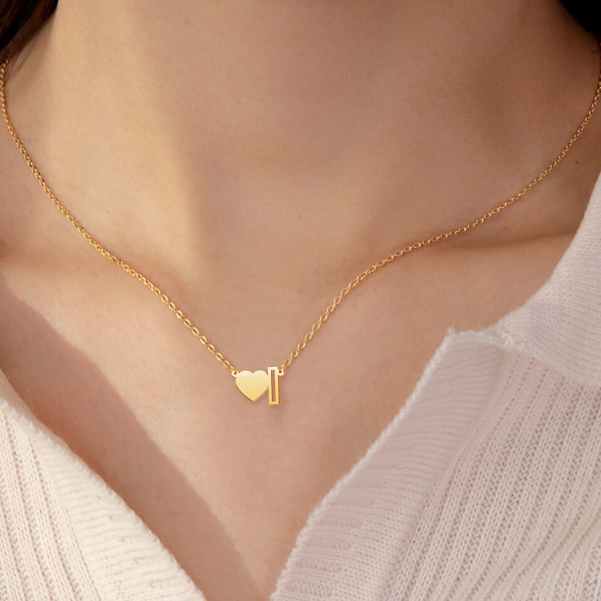 Personalized Initial Necklaces for Women - Dainty Gold Letter Heart Pendant Necklace, 14K Gold Plated Custom Name Choker for Teens & Girls | Perfect Gift for Birthday, Anniversary & Valentine's Day