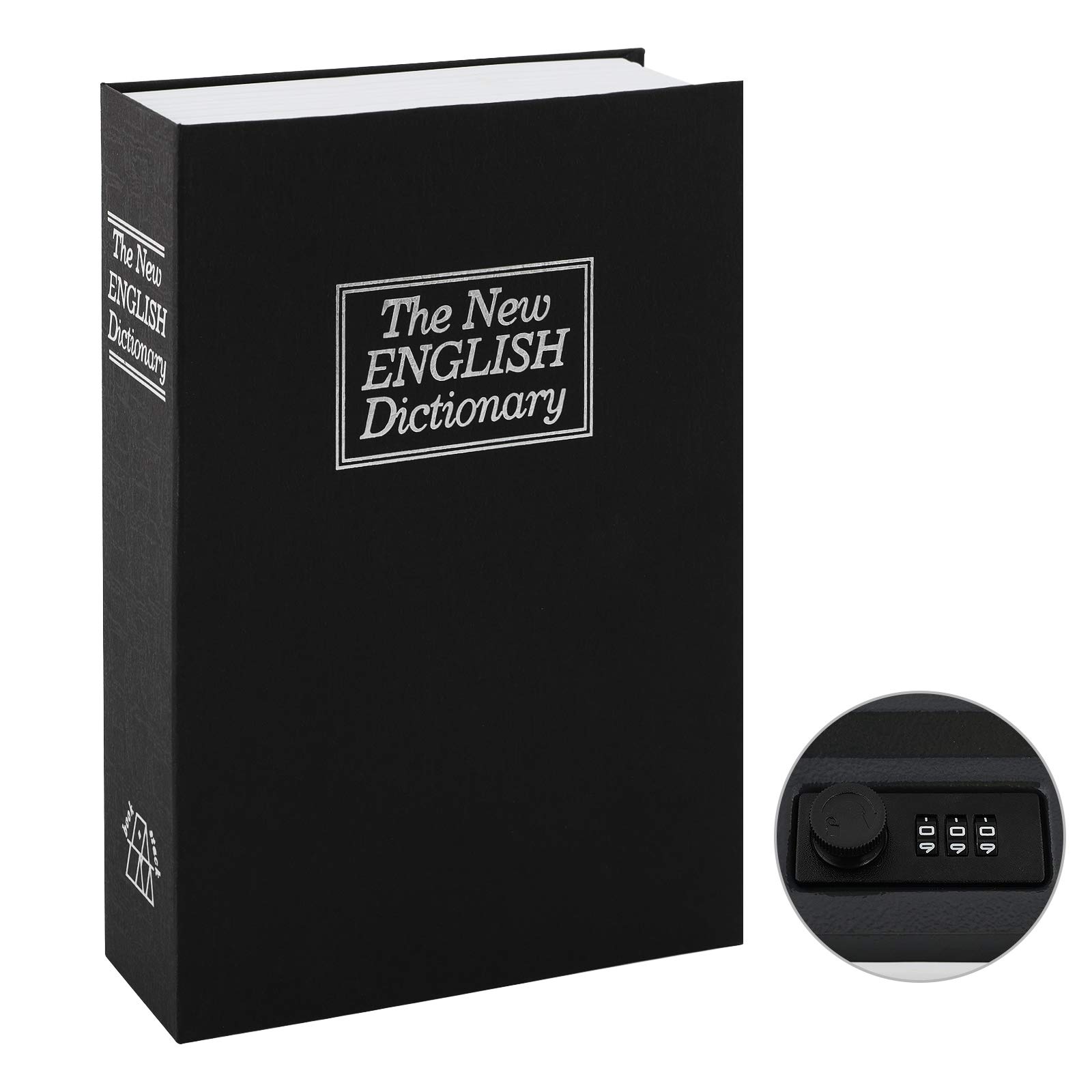 XYDSTAY Combination Lock Book Safe - Hidden Diversion Safe for Money, Jewelry & Passport | Dictionary-Shaped Secret Storage Box (9.5x6.1x2.2 Inches, Black) | Perfect for Home Security, Travel & Valuables Protection