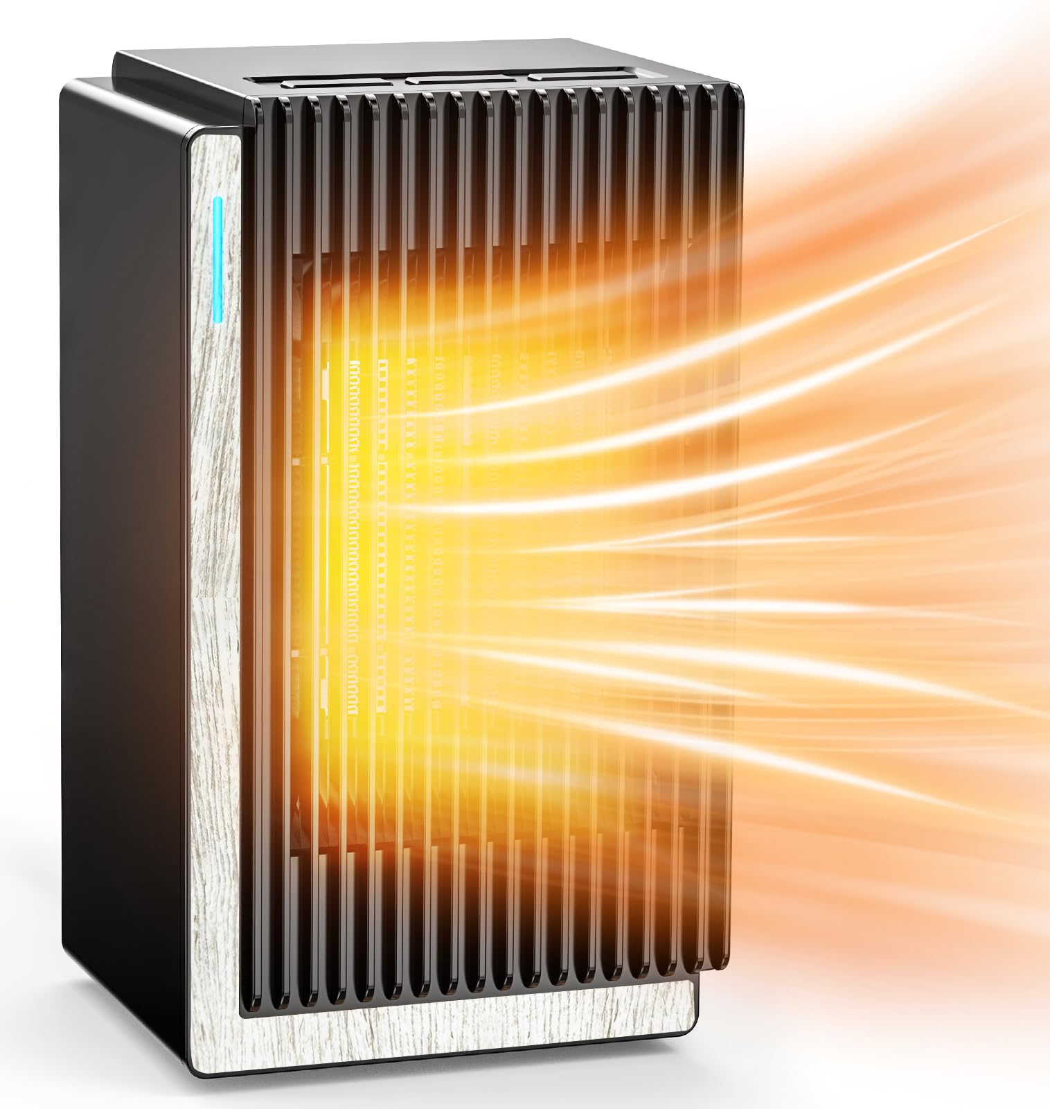 Portable Space Heater 1200W/800W - Fast Heating PTC Ceramic Electric Heater with Tip-Over & Overheat Protection - Compact Room Heater for Office, Bedroom & Indoor Use (Black/White Grain) - Perfect for Winter Warmth & Energy Efficient Heating