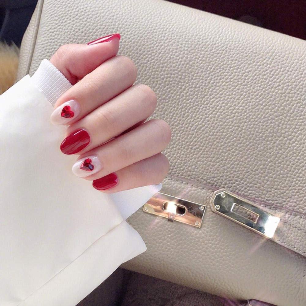 Cute Heart Gem False Nails - Red Fake Nails for Party & Wedding