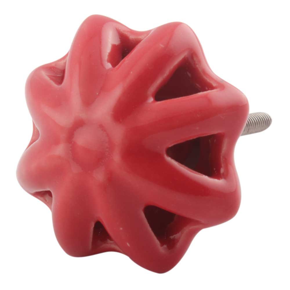 IndianShelf 14 Pack Ceramic Flower Drawer Knobs - Red Cabinet Hardware Pulls for Kitchen, Dresser, Chest & Furniture - Decorative Luxury Home Upgrade for Bedroom, Bathroom & Office Organization