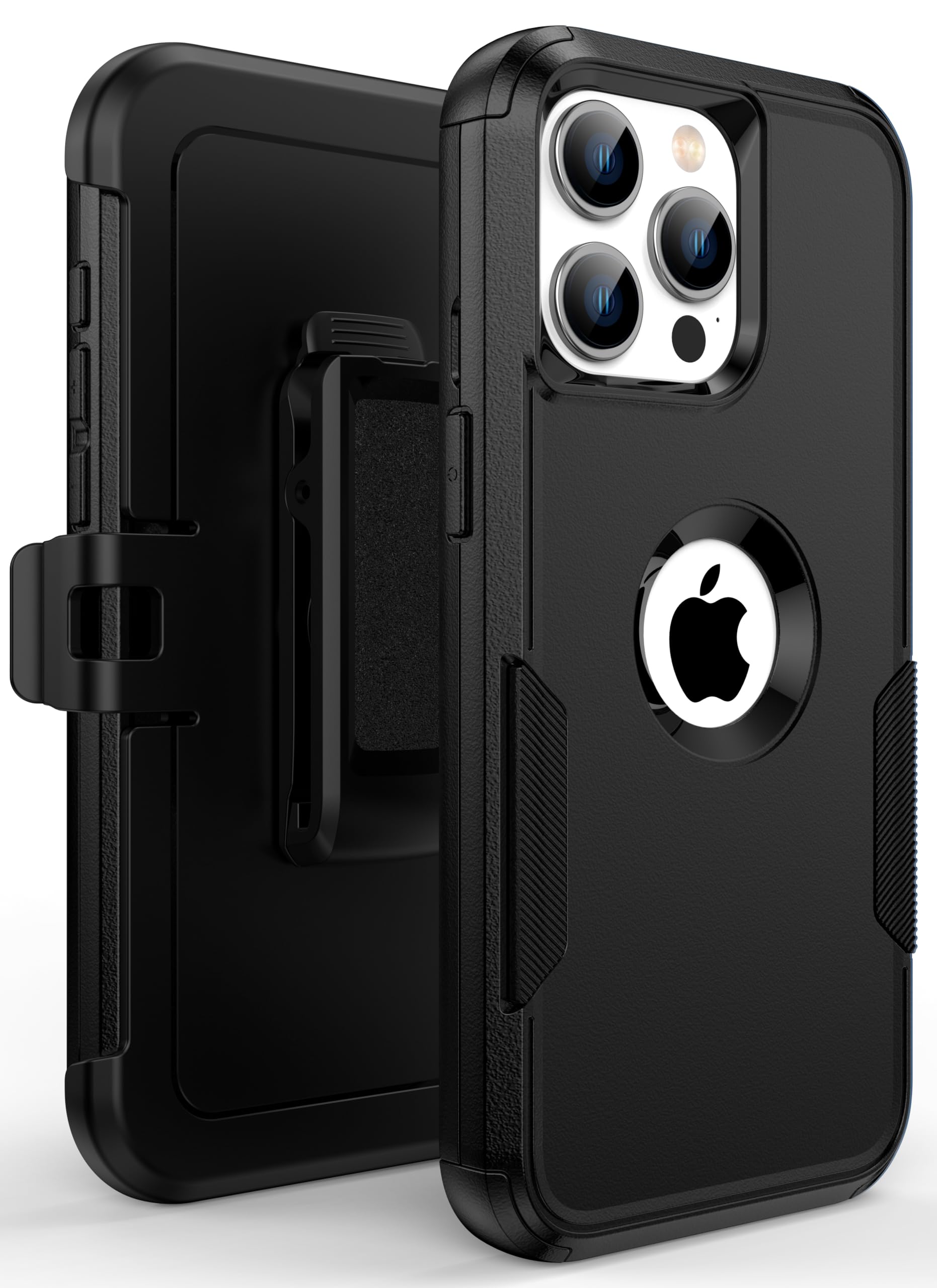 **Heavy Duty Military Grade iPhone 15 Pro Case with Belt Clip – Shockproof Drop Protection (6.1 Inch) | Includes 2X Screen Protectors + Camera Lens Cover | Perfect for Outdoor, Work & Travel – Black**
