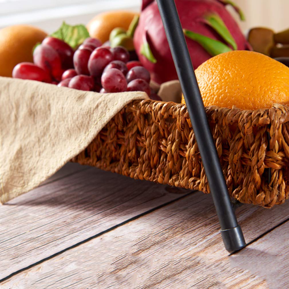 2-Tier Rattan Weaving Fruit Basket with Metal Rack - Multi-Purpose Storage Organizer for Fruits, Vegetables, Groceries, Picnics & Home Decor - Perfect for Kitchen, Dining Table, Pantry Organization & Outdoor Gatherings