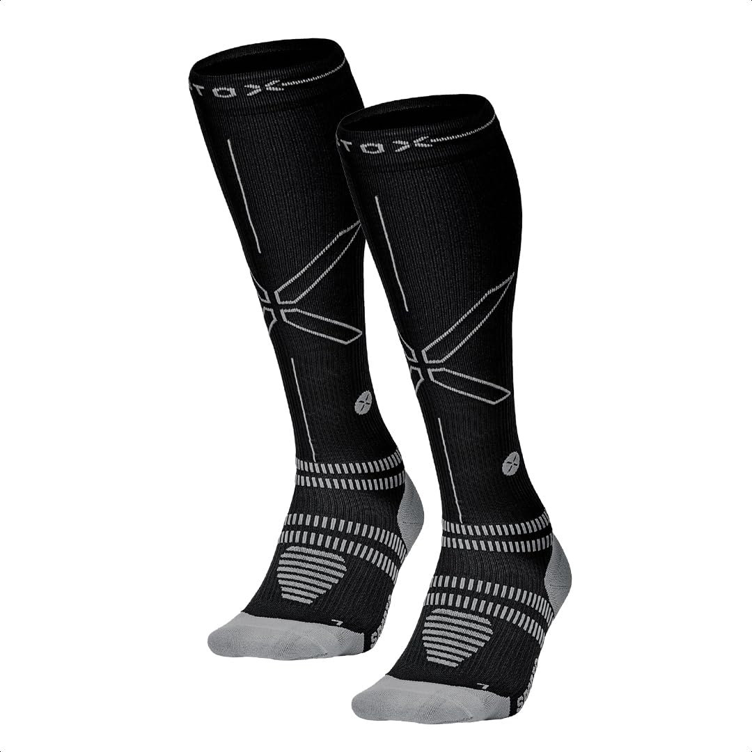 STOX Energy Socks for Men - Premium Compression Athletic Socks - Reduce Muscle Fatigue & Pain - Faster Recovery - Black & Grey (2-Pack) - Ideal for Running, Gym Workouts & Sports Performance