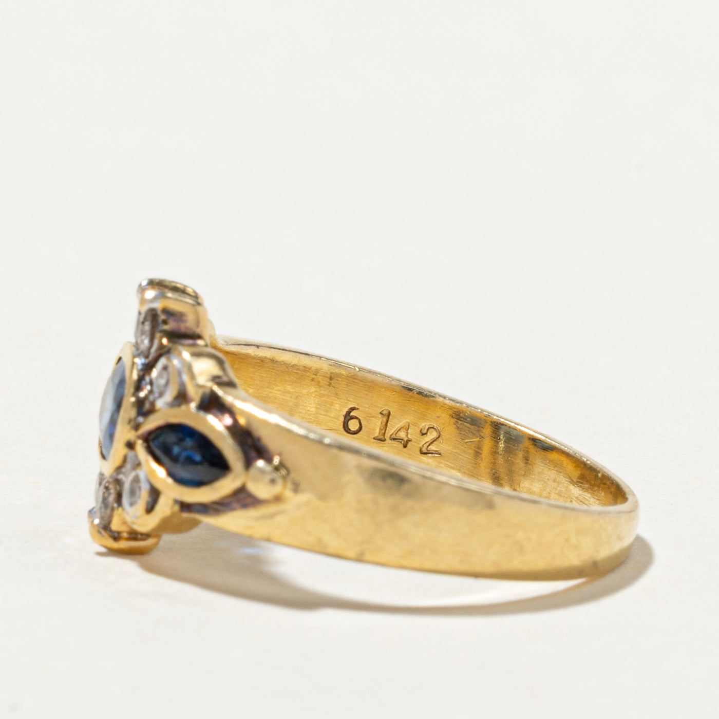 East West Sapphire & Diamond Ring - 0.87ctw Blue Sapphire & 0.16ctw Diamond Engagement Ring - Size 6.25 - Elegant Wedding Band, Anniversary Gift for Her - Perfect for Proposals, Bridal Jewelry & Special Occasions