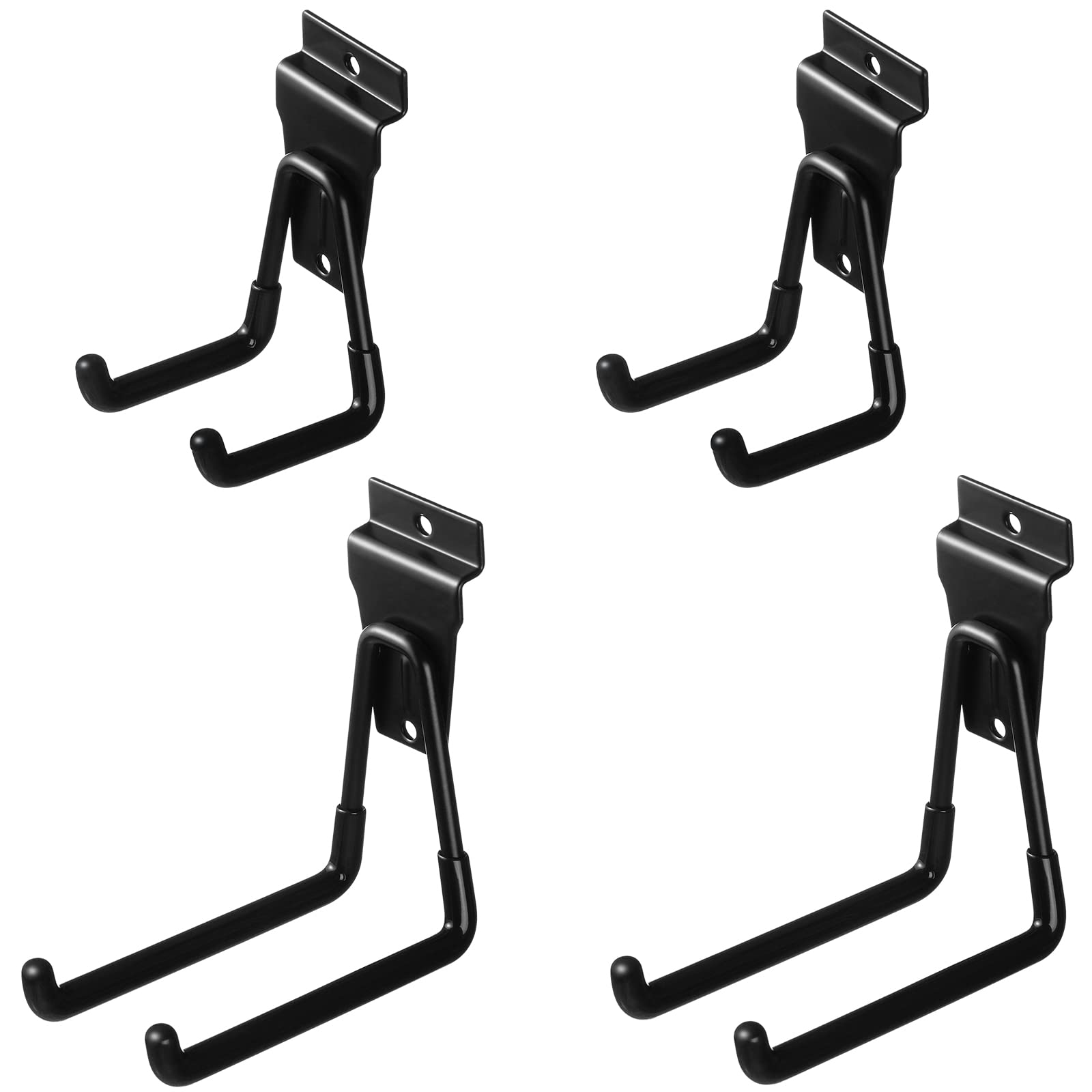 Heavy Duty Slatwall Hooks 4-Pack - Black Square Slatwall Hangers for Garage Storage, Retail Displays & Home Organization - Multi-Purpose Wall Mounting Kit for Tools, Accessories & More