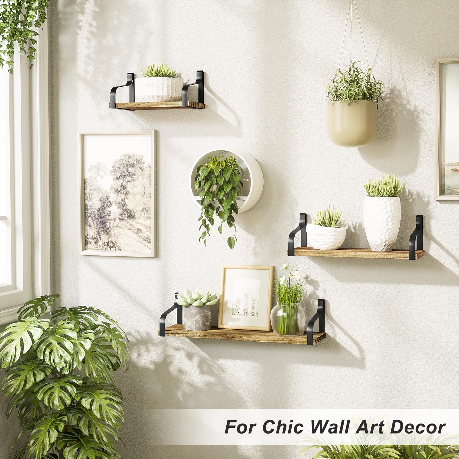 Floating Shelves Wall Mounted - Set of 2 Sturdy Wooden Shelves for Home Decor, Bathroom, Kitchen & Living Room Organization | Love-KANKEI Modern Wall Shelves