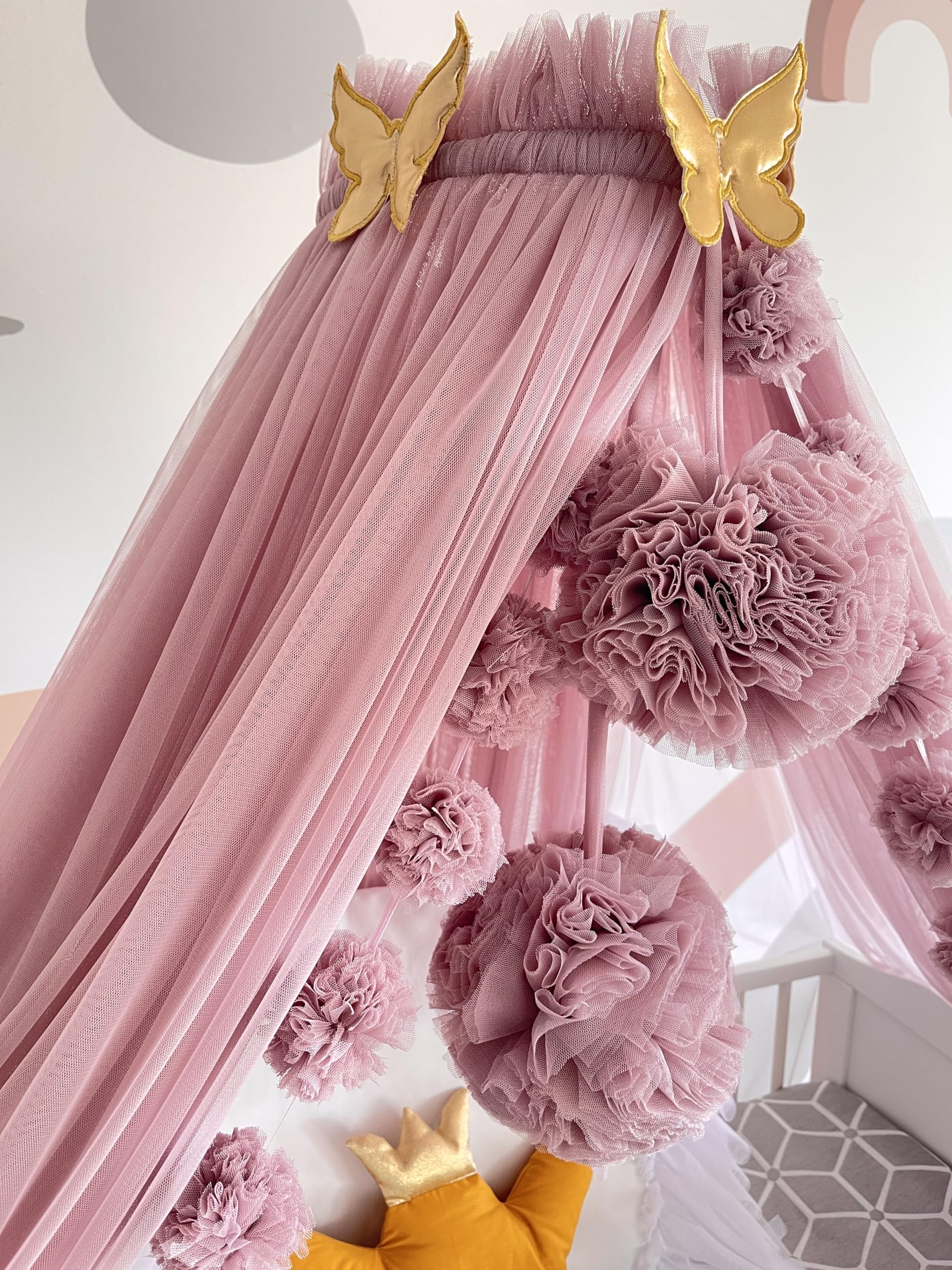 Fancyroom Baby Bed Canopy - Pink Princess Crib Canopy with Mosquito Net for Nursery Decor | Breathable Cotton Fabric for Newborn & Toddler Safety | Perfect for Nursery, Bedroom, and Baby Shower Gifts