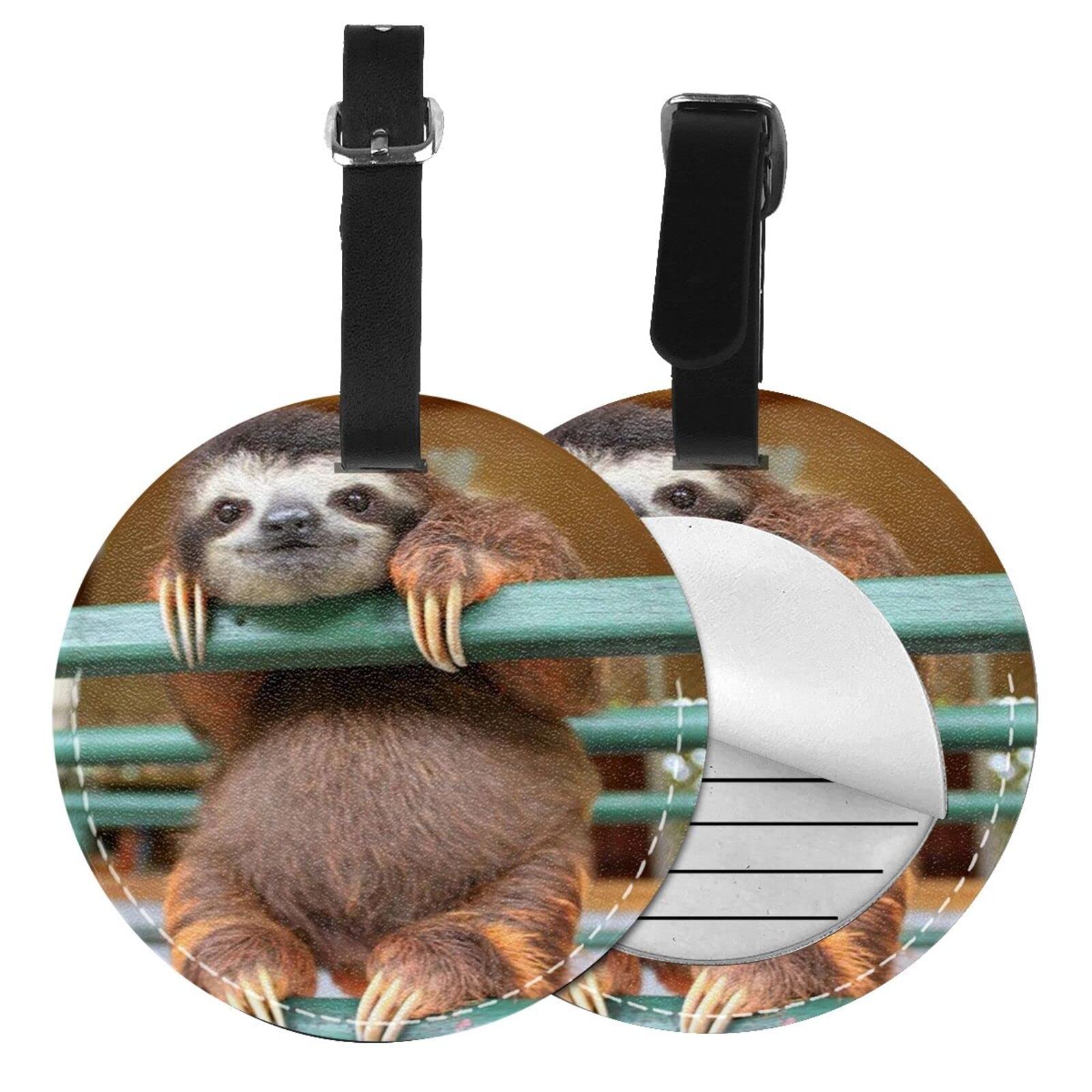Sloth Baby Round Leather Luggage Tag - Cute Suitcase ID Label for Travel Bags | Perfect for Kids' Backpacks & Family Vacation Identification