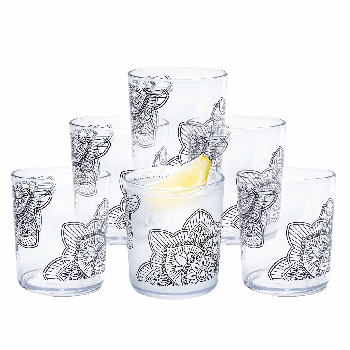 14oz La La Mandala Plastic Tumbler Set of 6 - BPA-Free Reusable Cups with Lids & Straws for Smoothies, Iced Coffee & Cold Drinks - Perfect for Home, Office & Outdoor Use