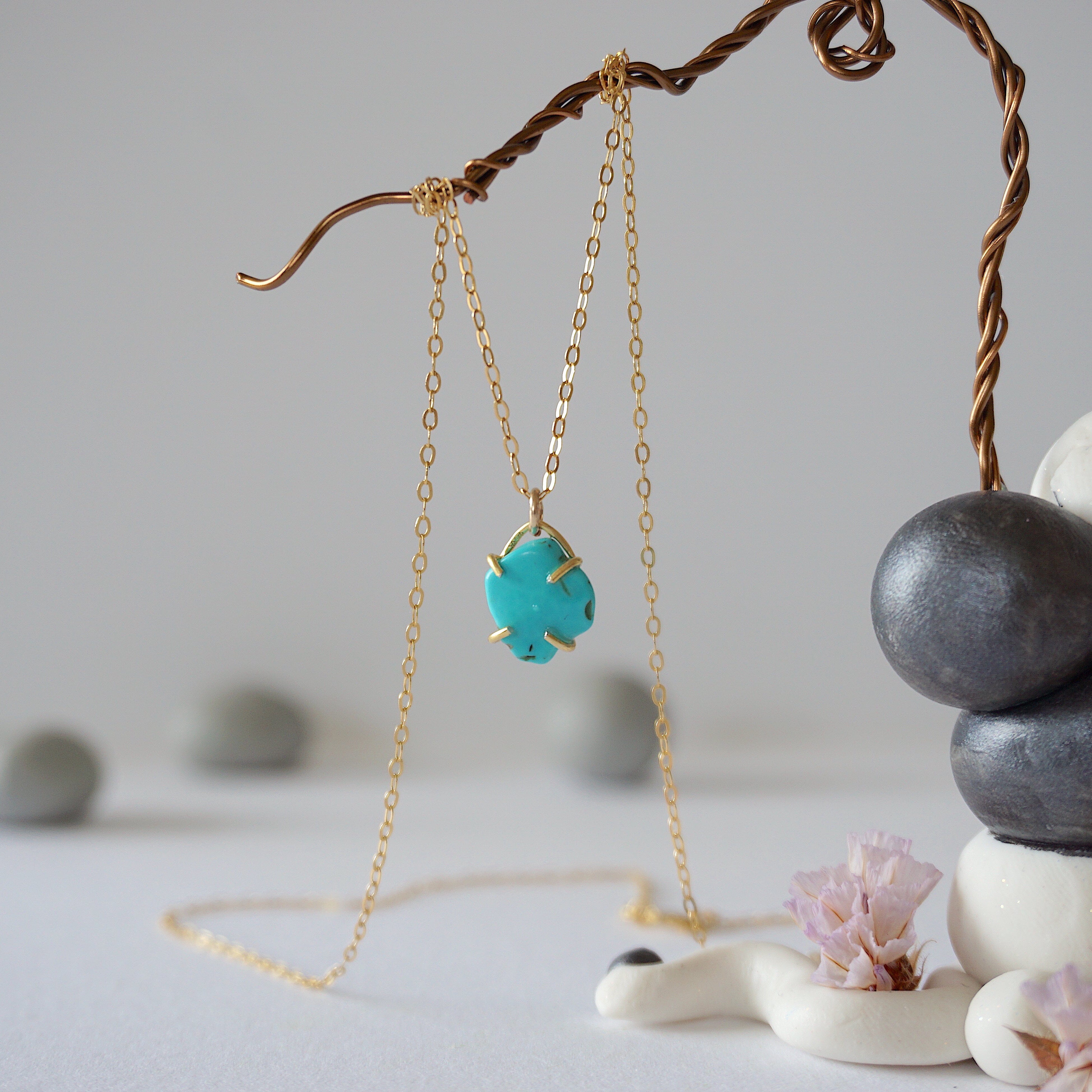 14K Gold Filled Turquoise Huggie Charm Necklace for Women - Dainty Boho Jewelry Gift for Her - Perfect for Everyday Wear, Date Nights & Special Occasions