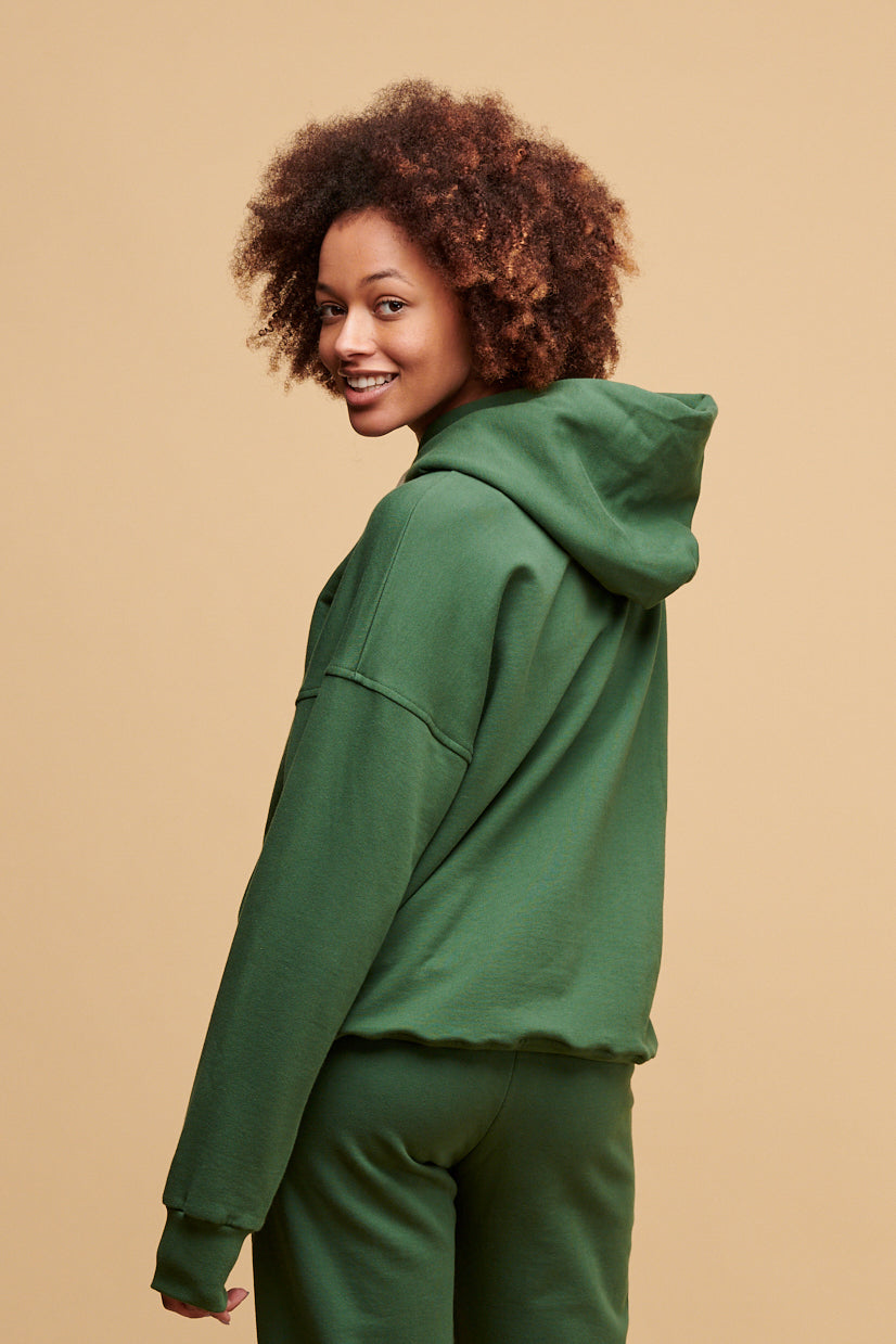 Women's Bottle Green Hooded Sweatshirt - Cozy Pullover Fleece Hoodie for Casual Wear, Lounge & Outdoor Activities