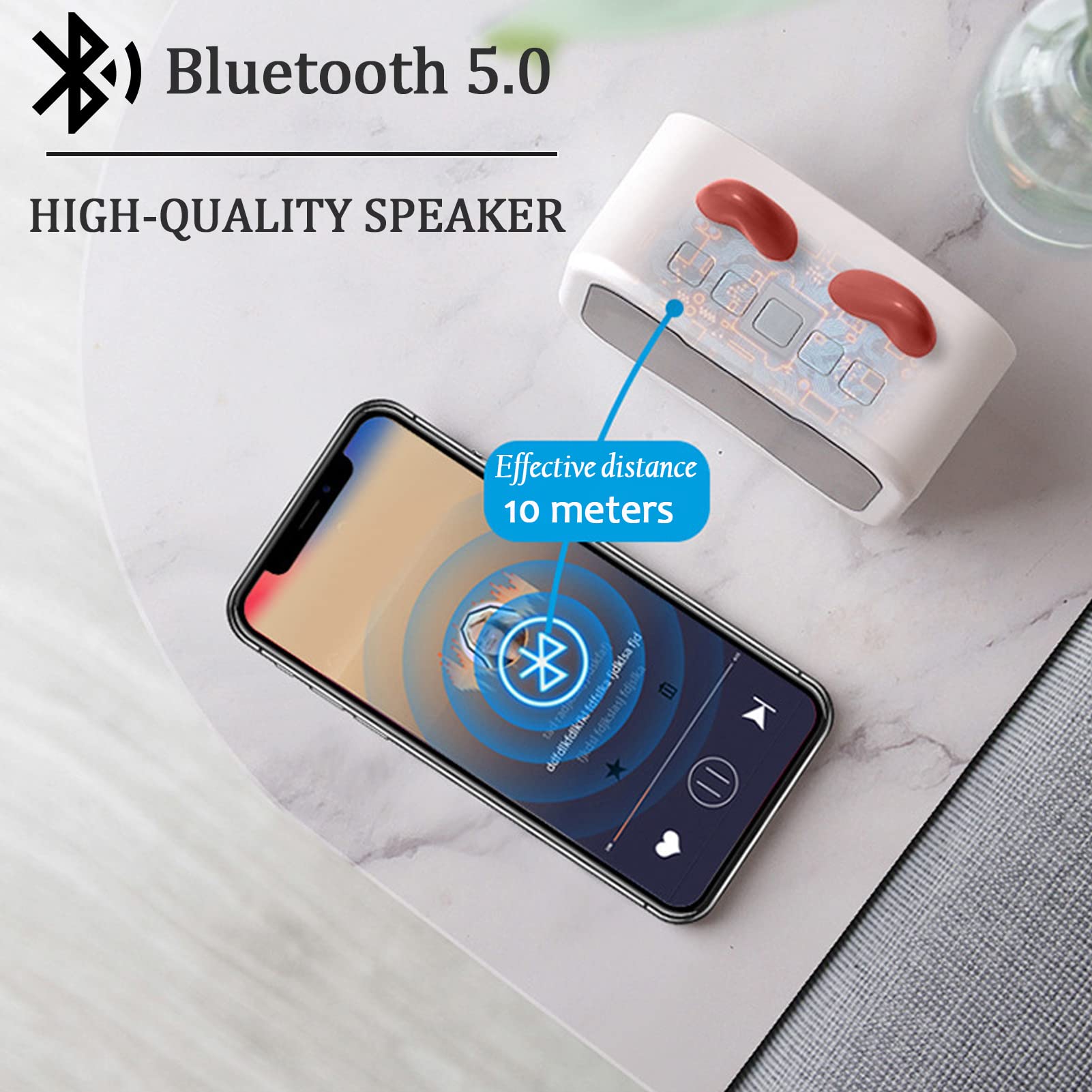 Wireless Bluetooth Speaker with Alarm Clock - Portable Bedroom & Office Speaker with Dual Alarm, LED Display, Cat Ear Design, FM Radio, USB/Memory Card Support, 1000mAh Rechargeable Battery (White) - Perfect for Bedside, Desk, Travel & Gift Giving