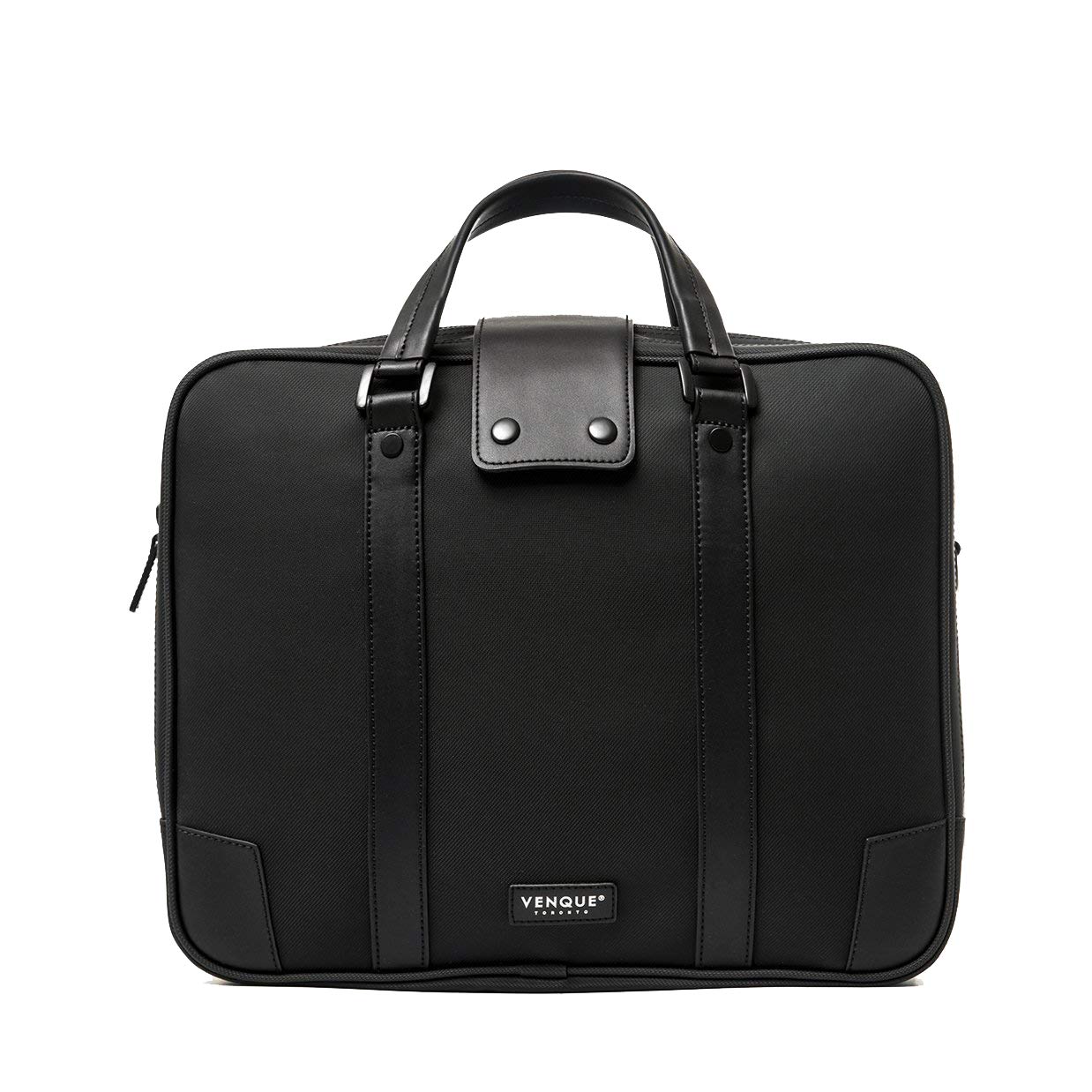 Venque Craft Co. Hamptons Professional Leather Briefcase - Water-Resistant Laptop Bag & Document Organizer in Carbon Black - Perfect for Business Travel & Office Commute