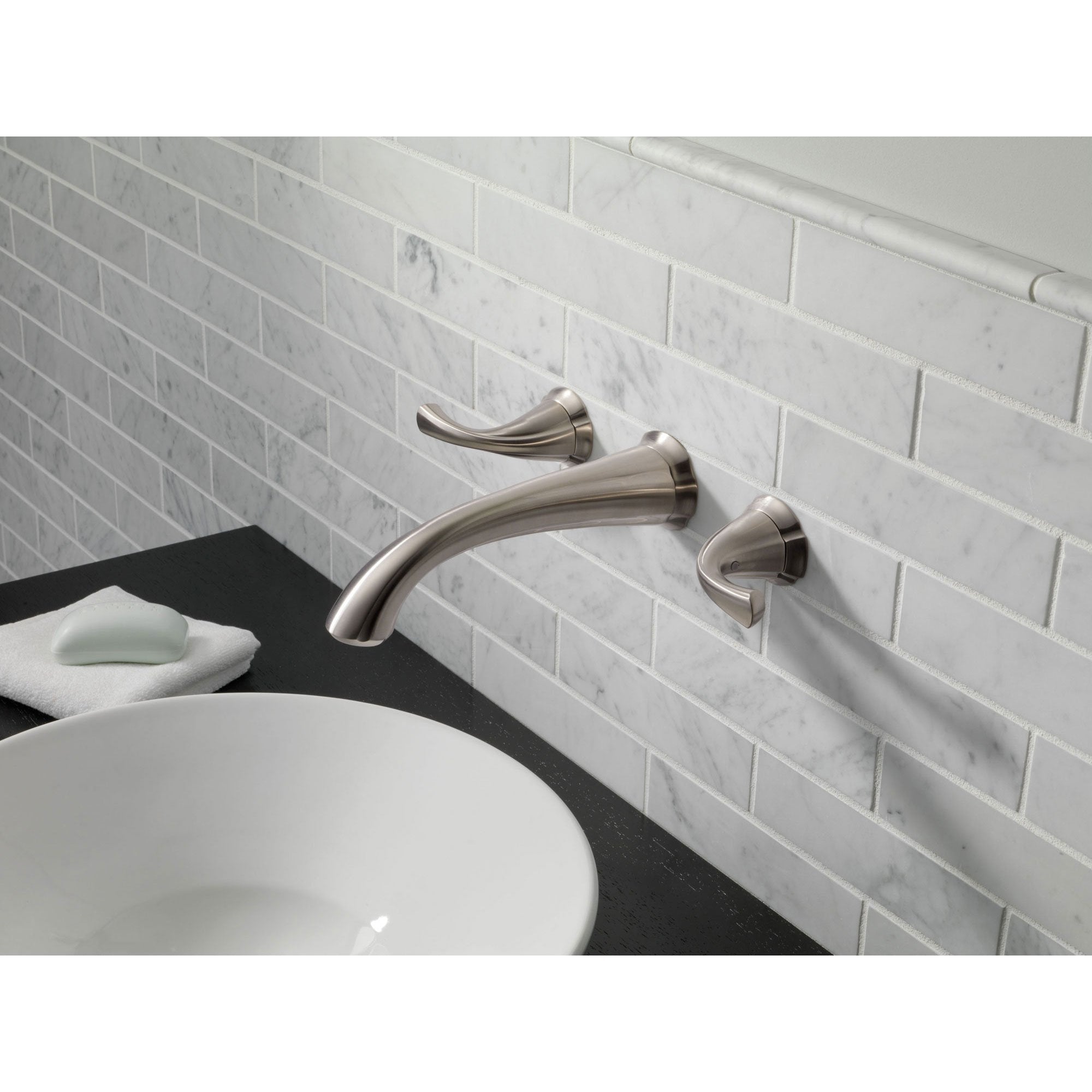 Delta Addison Collection Stainless Steel Finish Contemporary Two-Handle Wall Mount Bathroom Sink Faucet Trim Kit (Valve Required) DT3592LFSSWL - Perfect for Modern Bathroom Renovations and Spa-Inspired Home Upgrades