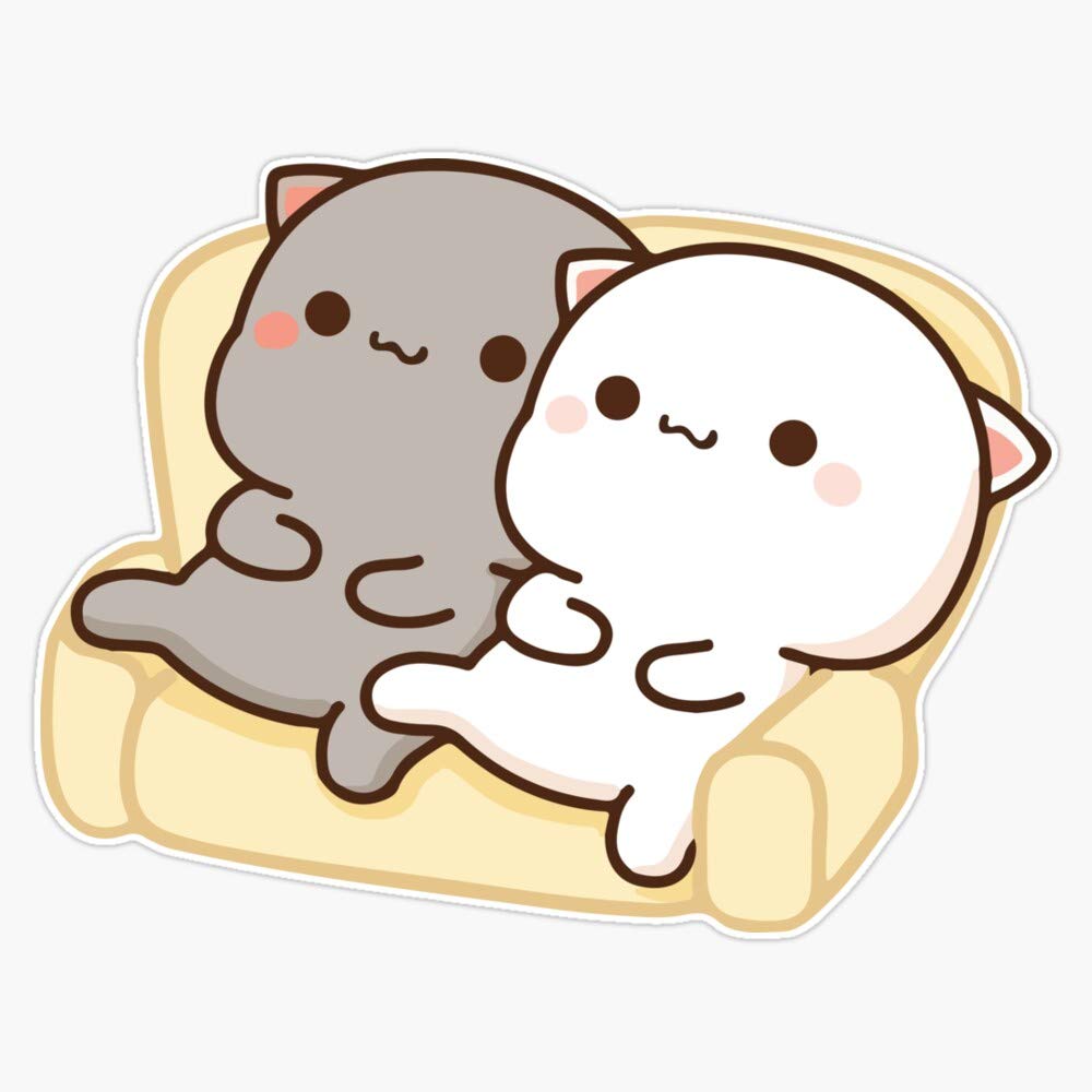 Peach and Goma Mochi Cat Couch Potato Vinyl Sticker - Waterproof 5 Inch Decal for Laptops, Cars & Bumpers - Cute Kawaii Anime Stickers for Fans