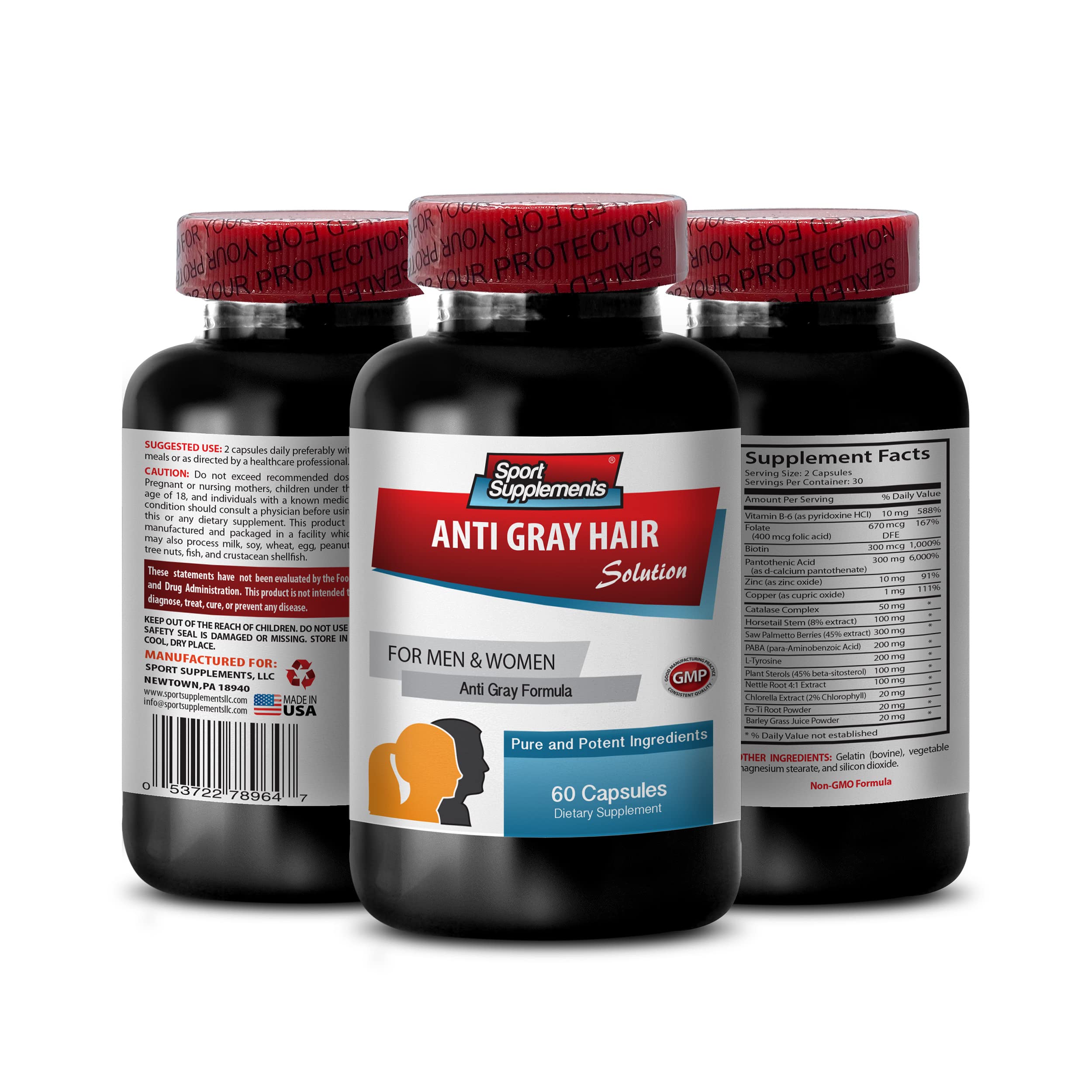 Folic Acid Capsules for Hair Growth - Anti Gray Hair & Biotin Vitamins for Women - 2 Bottles 120 Caps - Perfect for Daily Hair & Nail Care