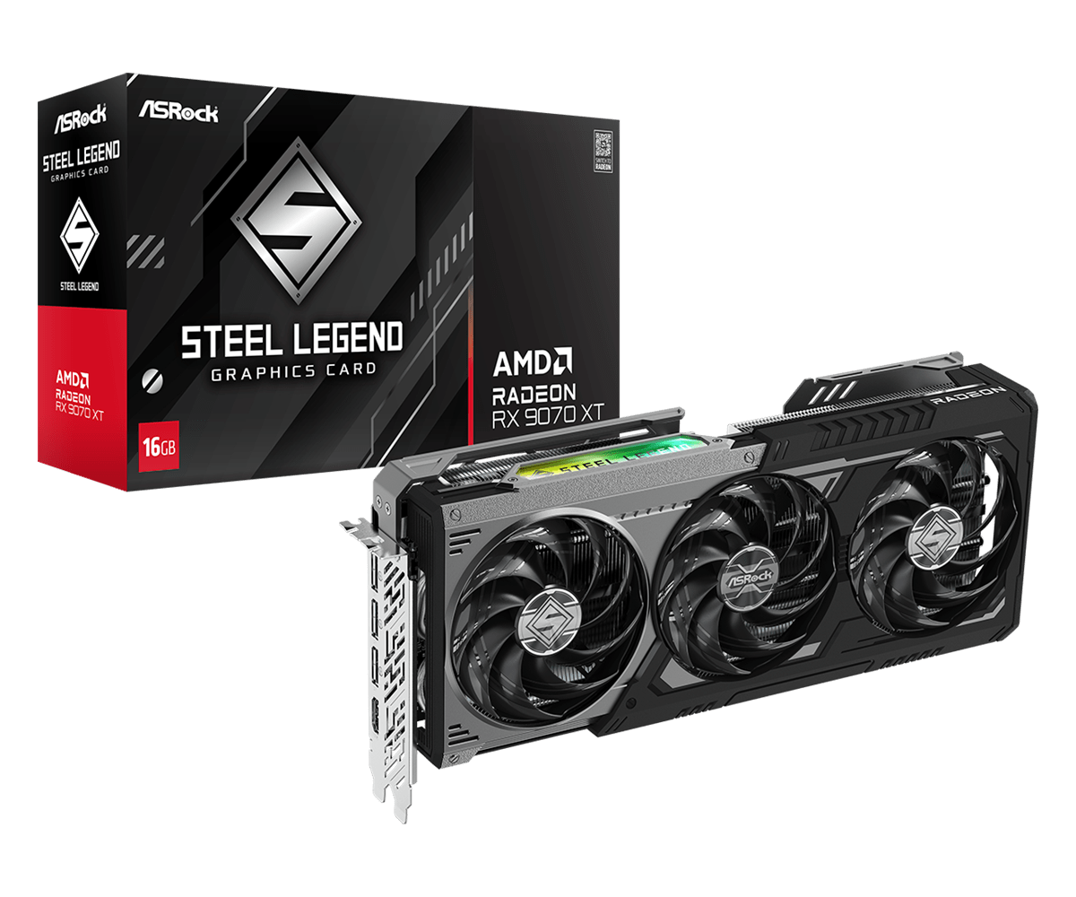 ASRock Radeon RX 9070 XT Steel Legend Dark 16GB GDDR6 PCIe 4.0 Gaming Graphics Card - High Performance GPU for 4K Gaming, VR, Video Editing & Streaming