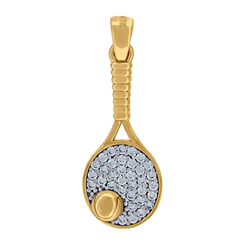 14K Two-Tone Gold Unisex CZ Cubic Zirconia Simulated Diamond Tennis Racquet Ball Sport Charm Pendant Necklace - 24.9x9.1mm Jewelry Gift for Women, Men, Athletes | Perfect for Tennis Lovers, Sports Enthusiasts, Birthday & Anniversary Gifts