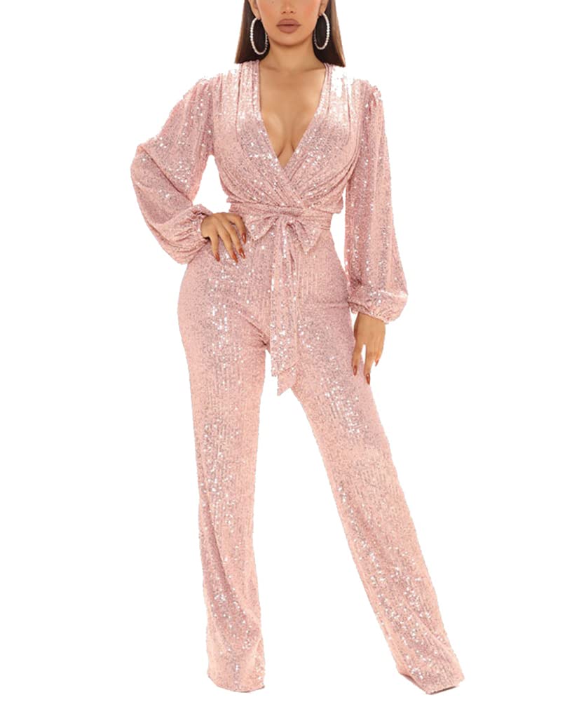 Sexy Sequin Glitter Jumpsuit for Women - Wide Leg Party Romper with Straight Pants | Clubwear, Evening Outfits & Special Occasion Dresses
