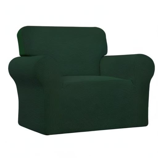 Stretch Sofa Slipcover - 1-Piece Elastic Furniture Protector for Couches & Chairs - Soft Spandex Jacquard Fabric with Small Checks - Dark Green - Perfect for Kids & Pets - Ideal for Living Room, Bedroom, and Home Decor Protection