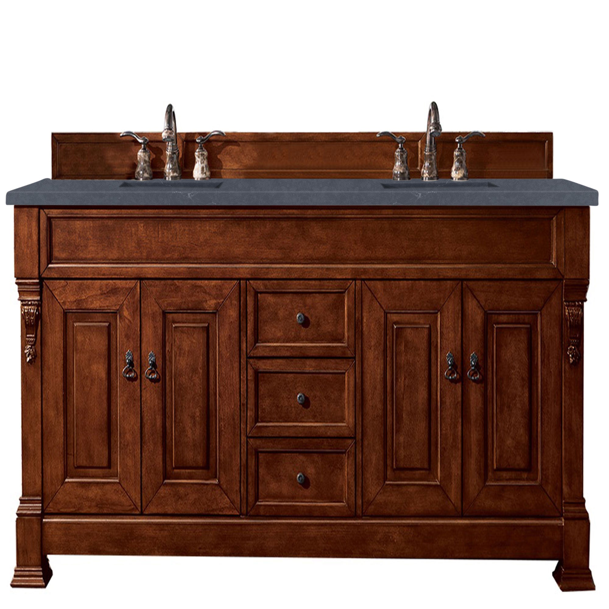 Brookfield 72-Inch Double Bathroom Vanity with Warm Cherry Finish & 3CM Charcoal Soapstone Quartz Countertop - Perfect for Master Bathroom Remodeling and Luxury Home Upgrade