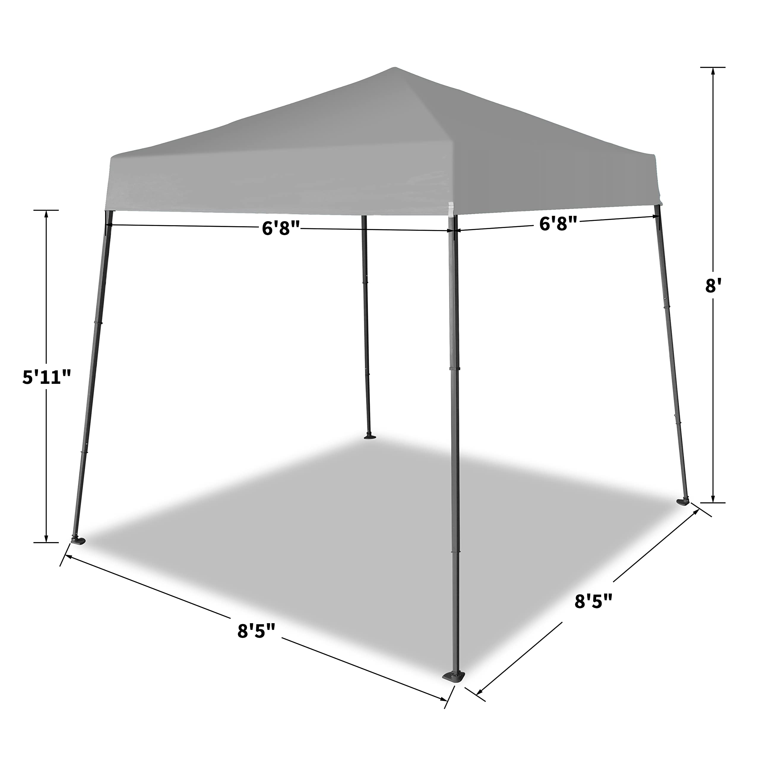 6.5x6.5ft Pop Up Canopy Tent with Carry Bag - Outdoor Beach & Sports Shelter (Gray)