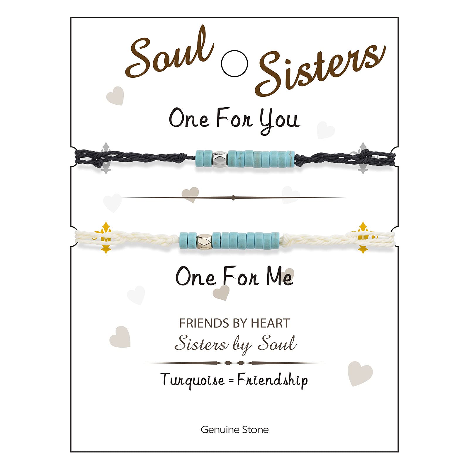 Turquoise Bead Soul Sister Bracelets - Best Friend Matching Friendship Bracelets for Women & Girls - Long Distance Gifts for BFFs - Birthday & Everyday Wear