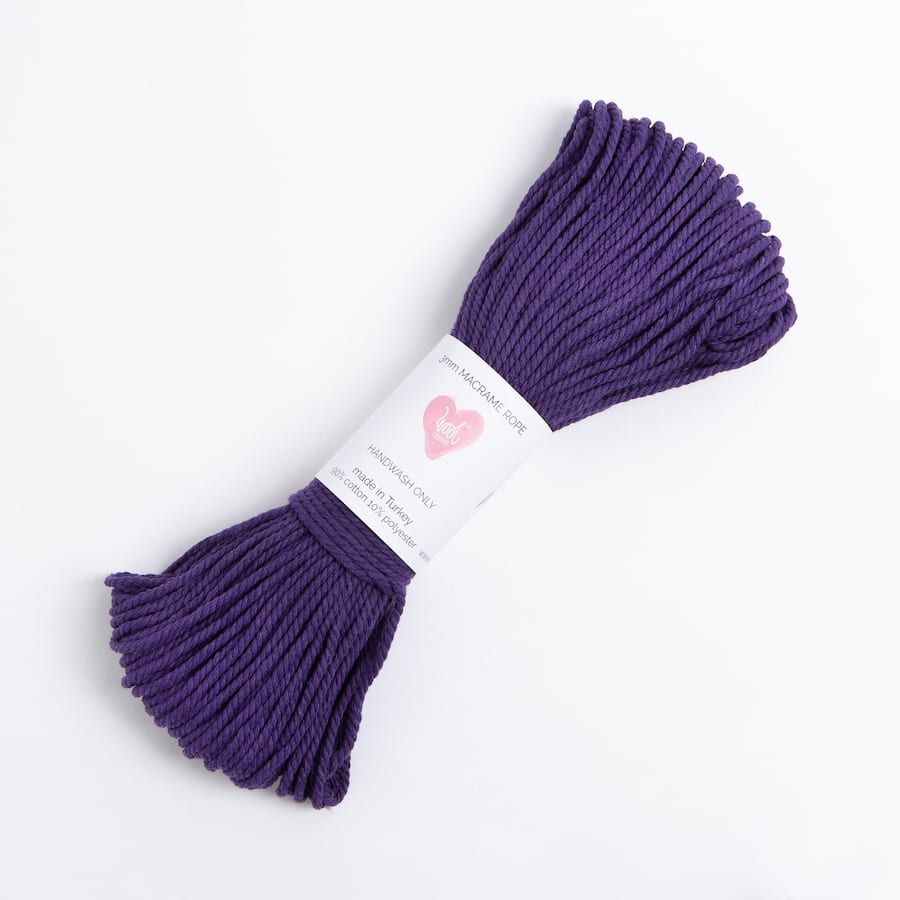 3mm Purple Macrame Cord for DIY Wall Hangings, Plant Hangers & Boho Home Decor