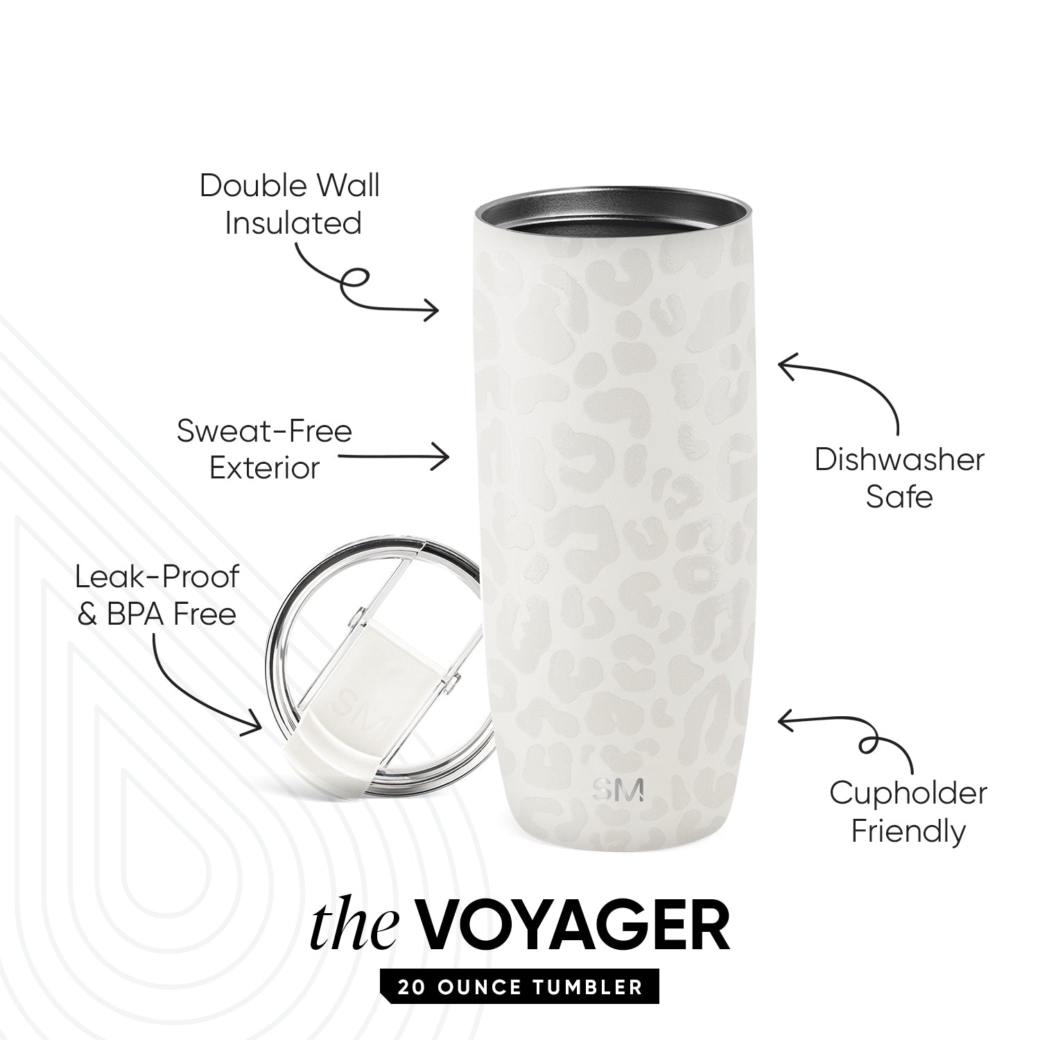 Voyager Insulated Tumbler with Clear Flip Lid & Straw - 20oz Leakproof Stainless Steel Travel Mug for Hot & Cold Drinks - Perfect for Office, Gym, Hiking and Outdoor Activities