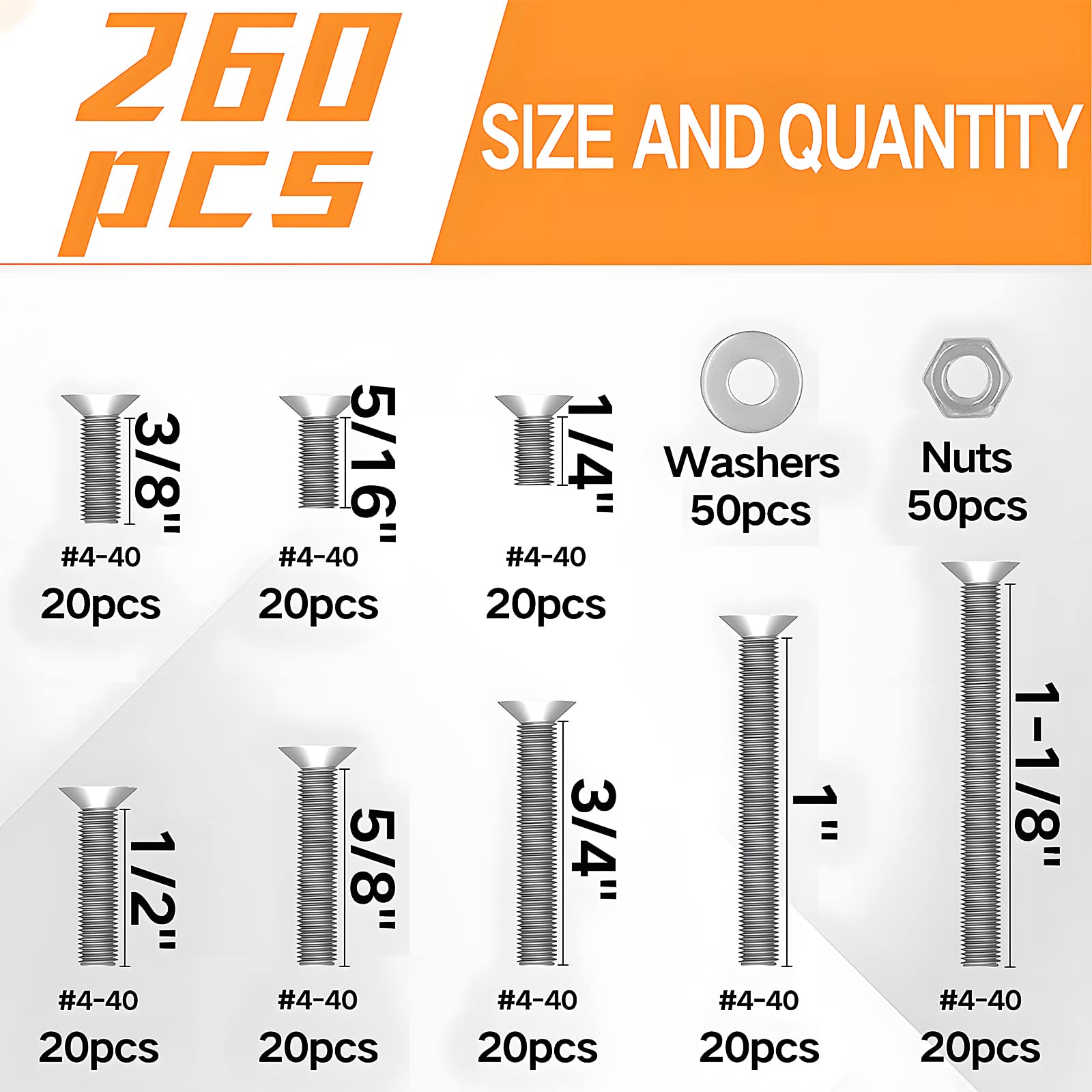 304 Stainless Steel Phillips Flat Head Machine Screws 260Pcs Kit - for DIY & Home Repair