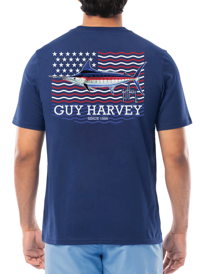 Guy Harvey GHV56000 NBL Men's Liberty Marlin Short Sleeve T-Shirt - Navy Blue - Comfortable Fishing & Outdoor Casual Wear