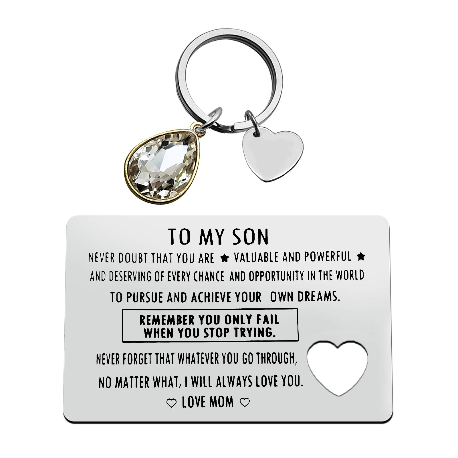 Personalized Stainless Steel Wallet Card for Son - Inspirational Graduation, Birthday, Christmas, and Deployment Gift from Mom, Perfect for Daily Reminders and Special Occasions