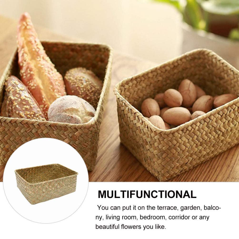 Cabilock 3-Piece Woven Storage Baskets Set - Desktop Organizer for Tea, Sundries & Clutter - Decorative Flower Basket for Home, Office & Kitchen Organization