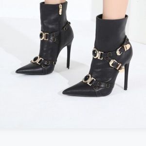 Stylish Black Pointy Toe Belted Ankle Boots for Women - Perfect for Office, Party & Night Out Fashion