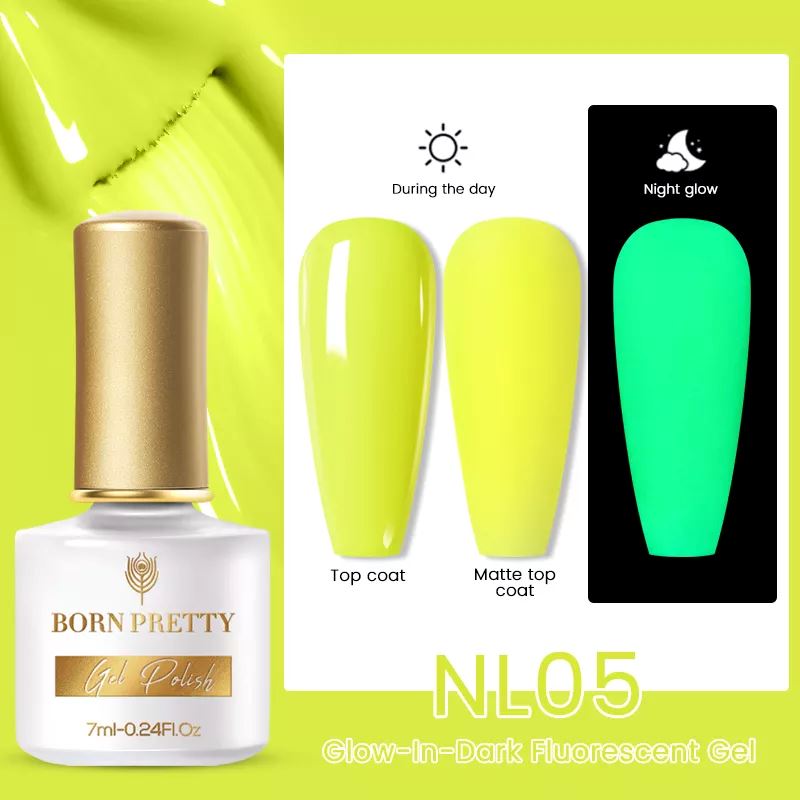 Glow in The Dark Nail Polish - Born Pretty Long-Lasting Fluorescent Gel Polish for UV/LED Lamps | Perfect for Night Parties, Halloween & Nail Art Designs