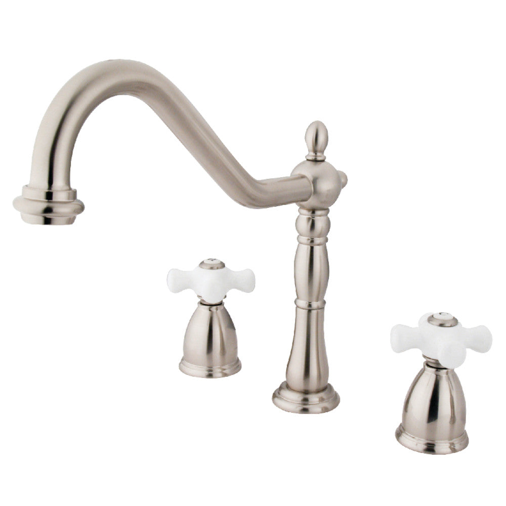 Kingston Brass KB1799PXLS Widespread Kitchen Faucet - Stainless Steel Finish, High Arc Spout, Dual Handle Design for Modern Kitchens | Perfect for Sink Cleaning, Dishwashing & Food Prep