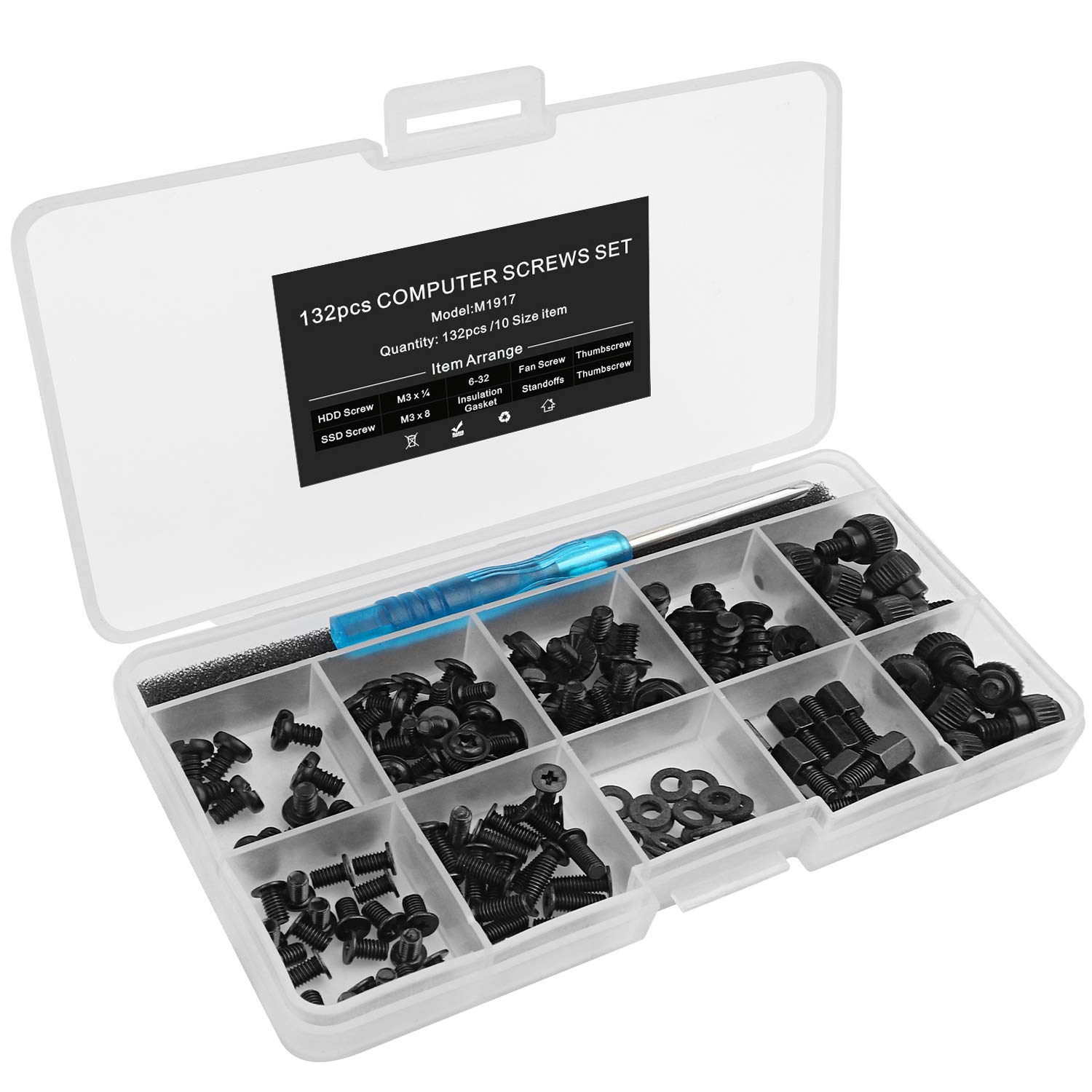 132pcs PC Motherboard Screw Standoffs Kit for Computer Case, HDD, SSD & Fan Installation - Includes Screwdriver | DIY Computer Build & Repair Accessories