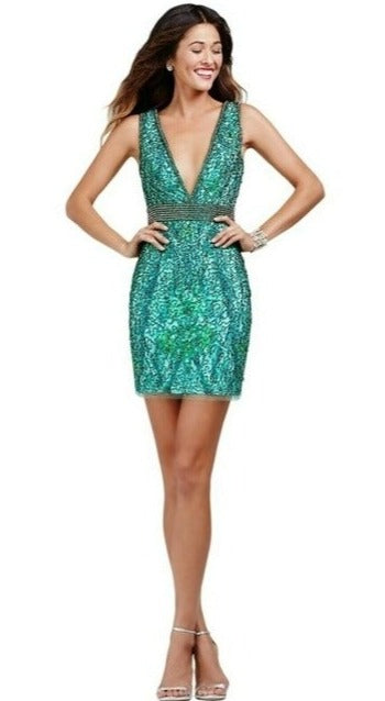 Jovani 28059 Green Beaded Cocktail Dress - Elegant Party Dress for Women, Perfect for Evening Events, Prom, and Special Occasions