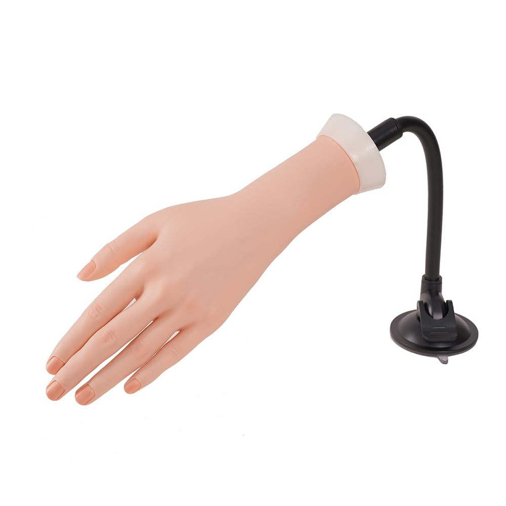 Left Practice Hand for Acrylic Nails with Holder - Flexible Bendable Mannequin Hand for Nail Training, Fake Hand for Manicure Practice | Perfect for Nail Tech Students & Salon Professionals