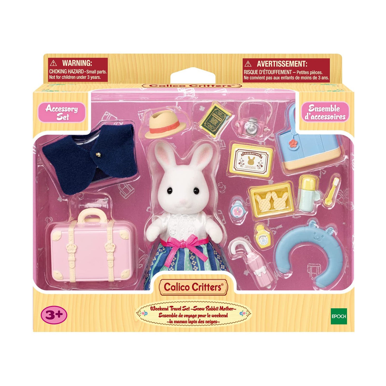 Calico Critters Weekend Travel Emilia Snow Rabbit Figure Set - Perfect for Kids' Pretend Play, Collectibles & Dollhouse Accessories