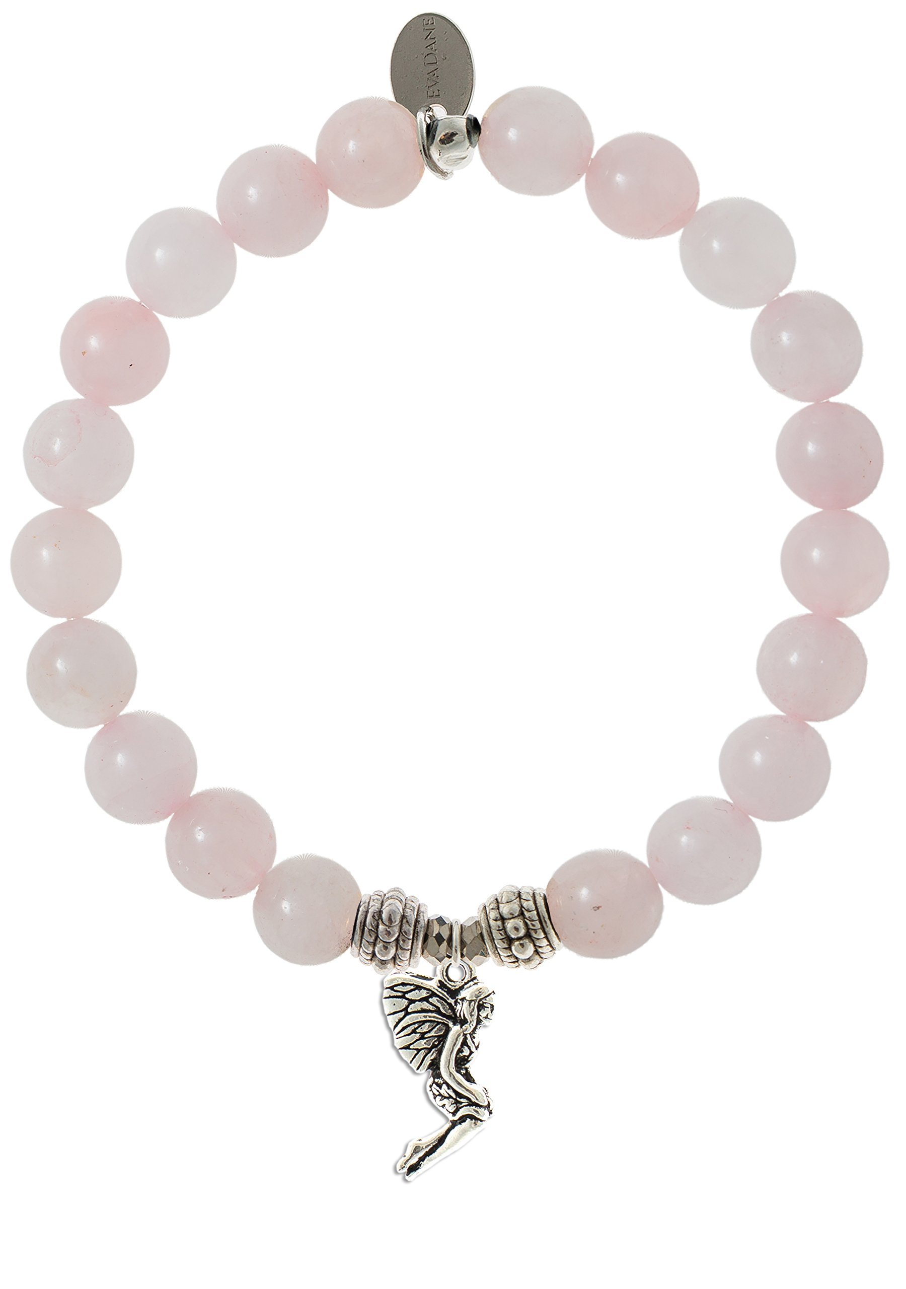 Natural Rose Quartz Gemstone Stretch Bracelet with Rope Bead & Fairy Charm - Healing Crystal Jewelry for Women, Girls - Perfect for Meditation, Yoga, Spiritual Gifts & Everyday Wear
