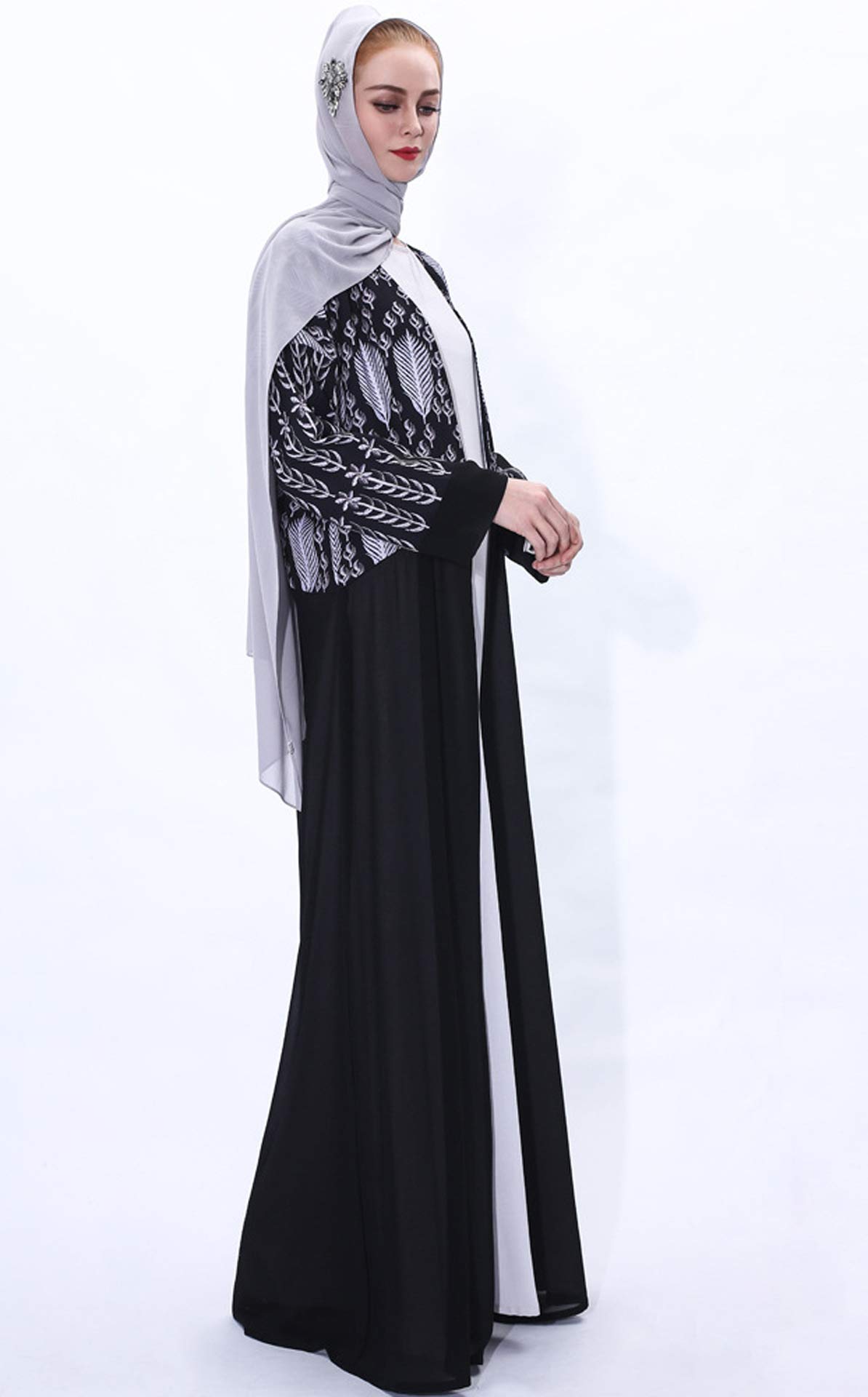 GladThink Women's Muslim Cardigan - Chiffon Stitching Kimono Cover Up for Prayer, Beach & Casual Wear