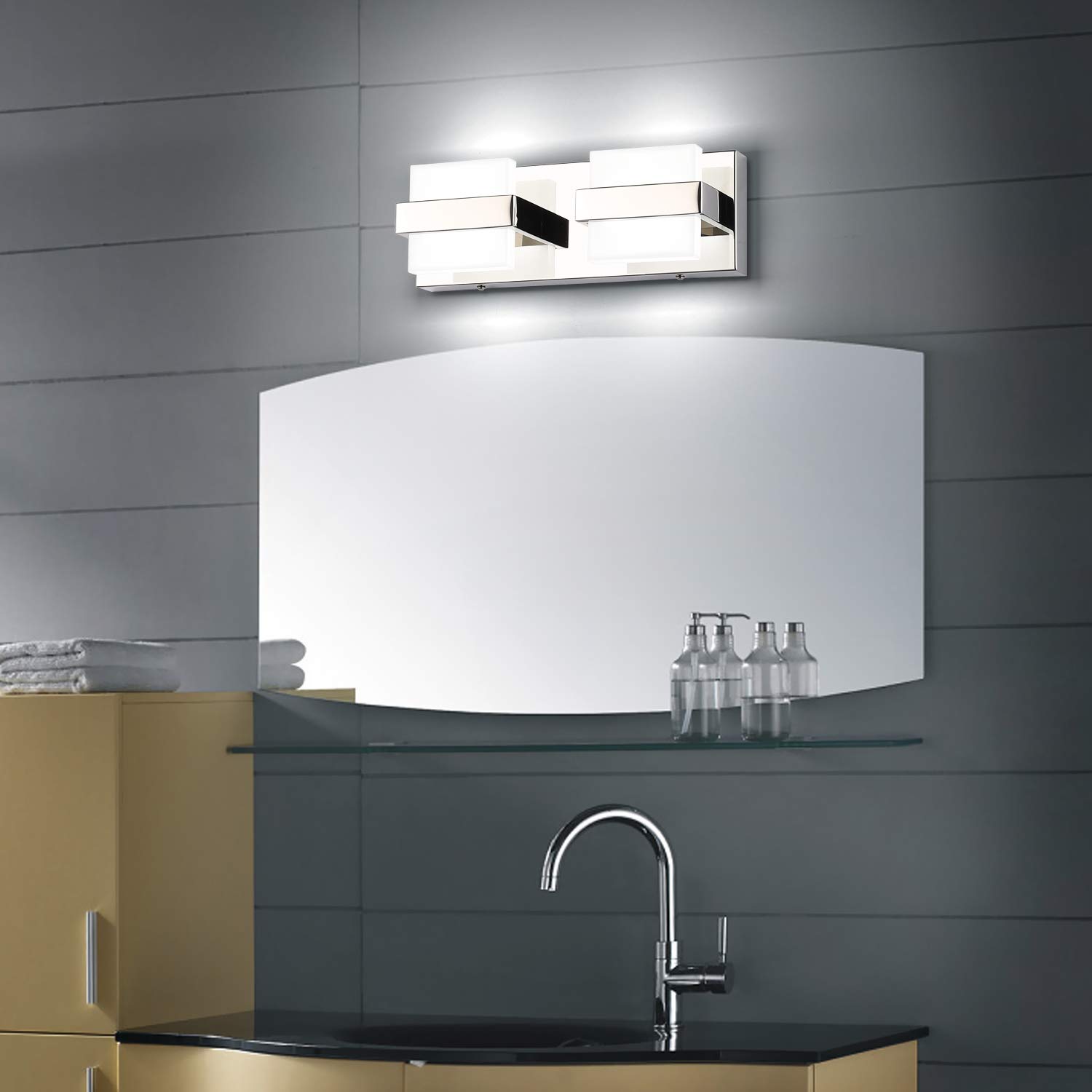 SOLFART 12.6 Inch Modern Chrome LED Vanity Light Fixture - Dimmable Bathroom Wall Light for Mirror, White Light - Perfect for Bathroom, Powder Room, and Dressing Room Lighting