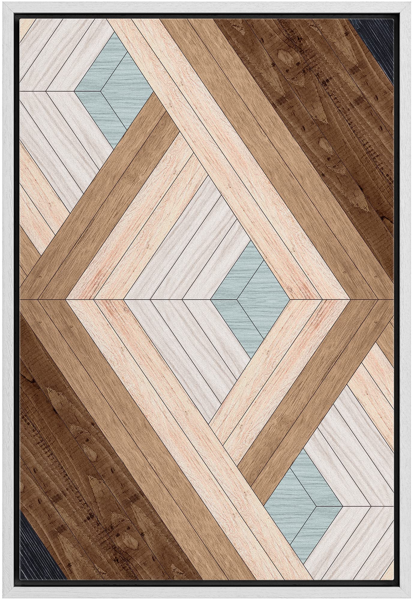 IDEA4WALL Framed Canvas Print - Modern Nordic Geometric Diamond Wood Panel Pattern Abstract Wall Art, Minimal Boho Decor for Living Room, Bedroom, Office, 16