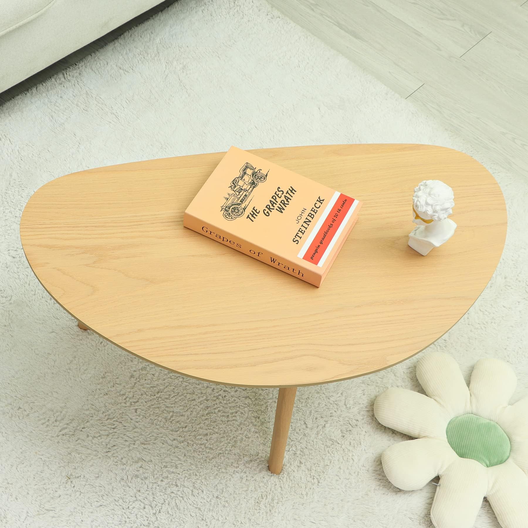 Mid Century Modern Oval Coffee Table - Minimalist Nature Wood for Living Room - 18.9