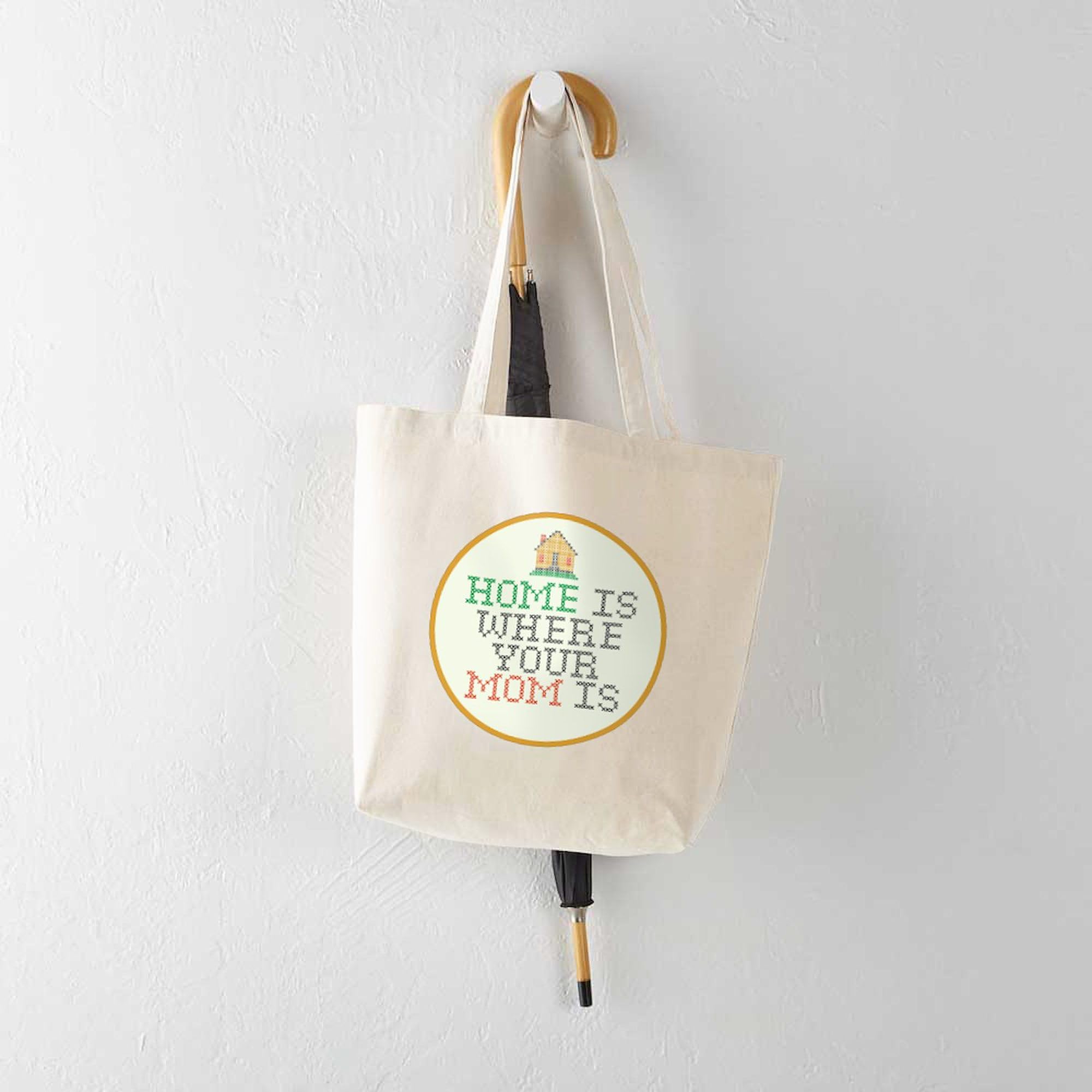 Home Is Where Your Mom Is Tote Bag - Natural Canvas Reusable Grocery Shopping Bag - Eco-Friendly Mother's Day Gift for Women - Perfect for Groceries, Beach Trips & Daily Use