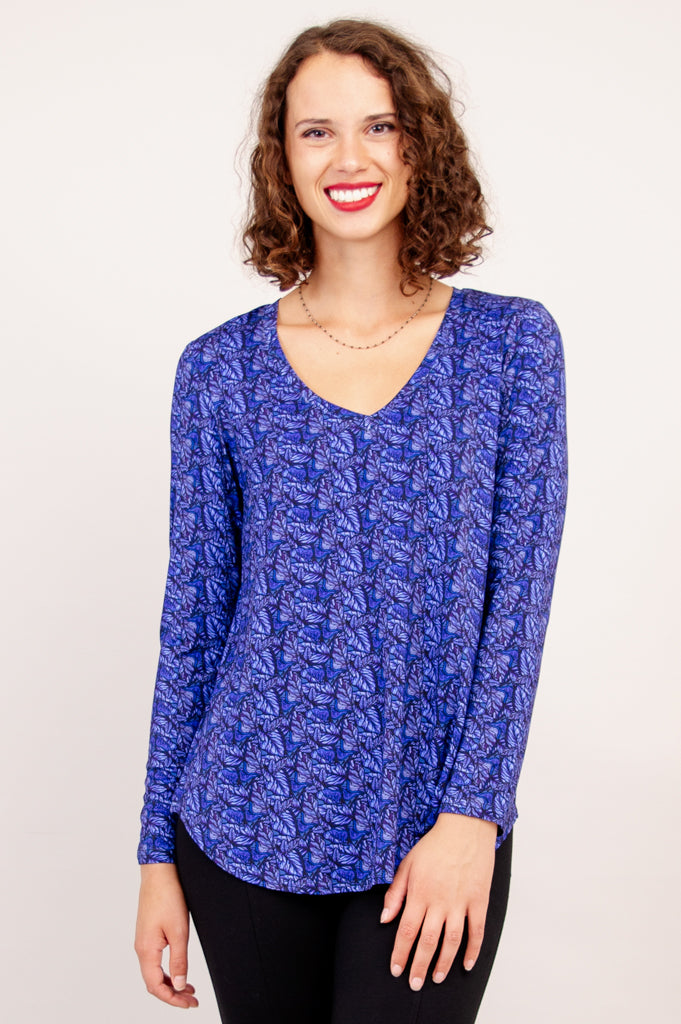 Jackie Long Sleeve Top - Midnight Leaves Print - Bamboo Fabric - Women's Casual Shirt - Perfect for Fall & Winter Layering