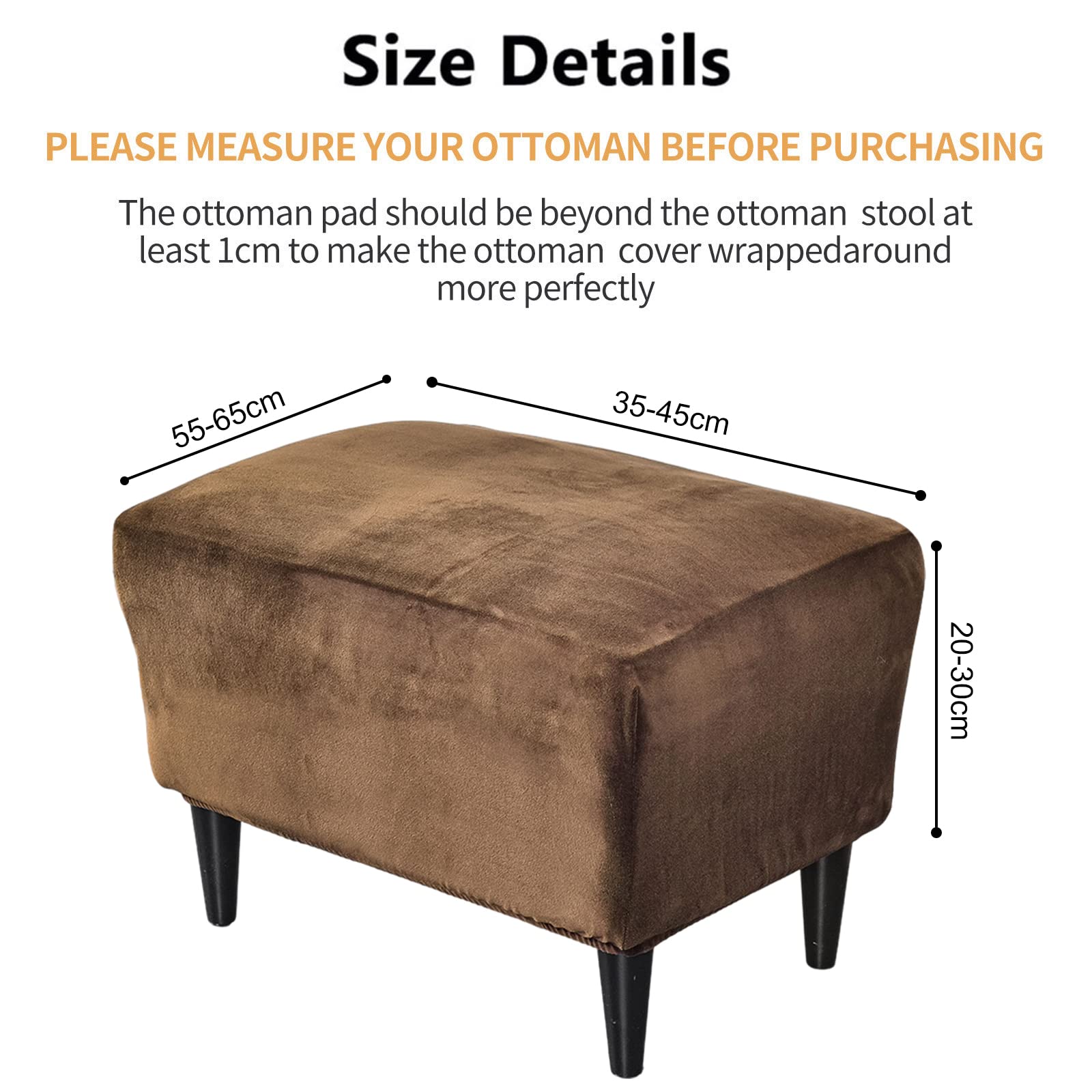 CRFATOP X-Large Velvet Ottoman Chair Slipcover - Stretch Rectangle Storage Stool Cover with Elastic Bottom for Footrest, Sofa & Furniture Protection (17