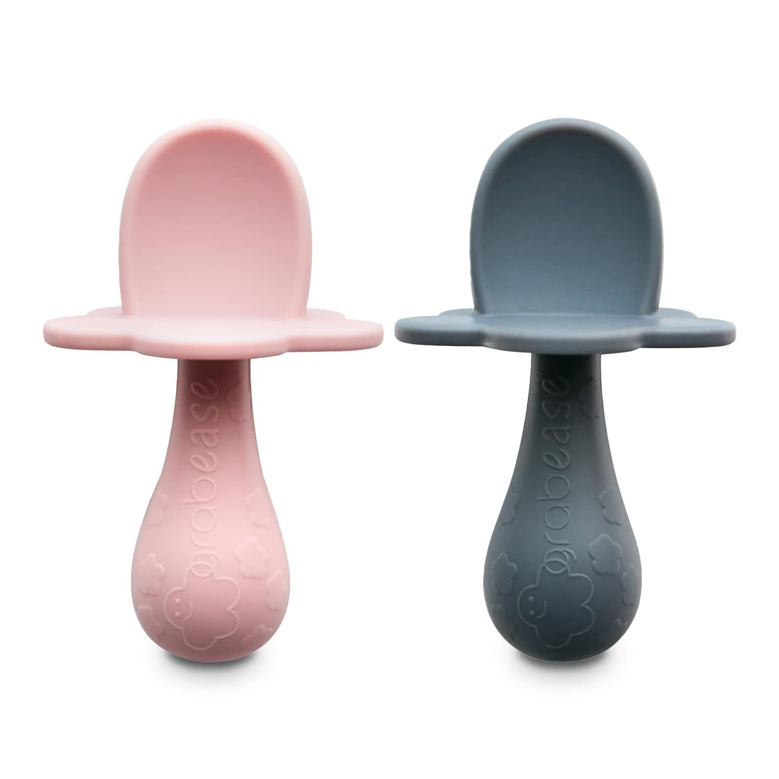 Grabease Baby Silicone Spoon Set for Baby-Led Weaning & First Stage Self-Feeding - Soft, Safe 100% Food-Grade Silicone | BPA, PVC, Latex & Phthalate Free | Dishwasher Safe (Set of 2, Blush & Gray) | Perfect for First Foods, Purees & Toddler Meals